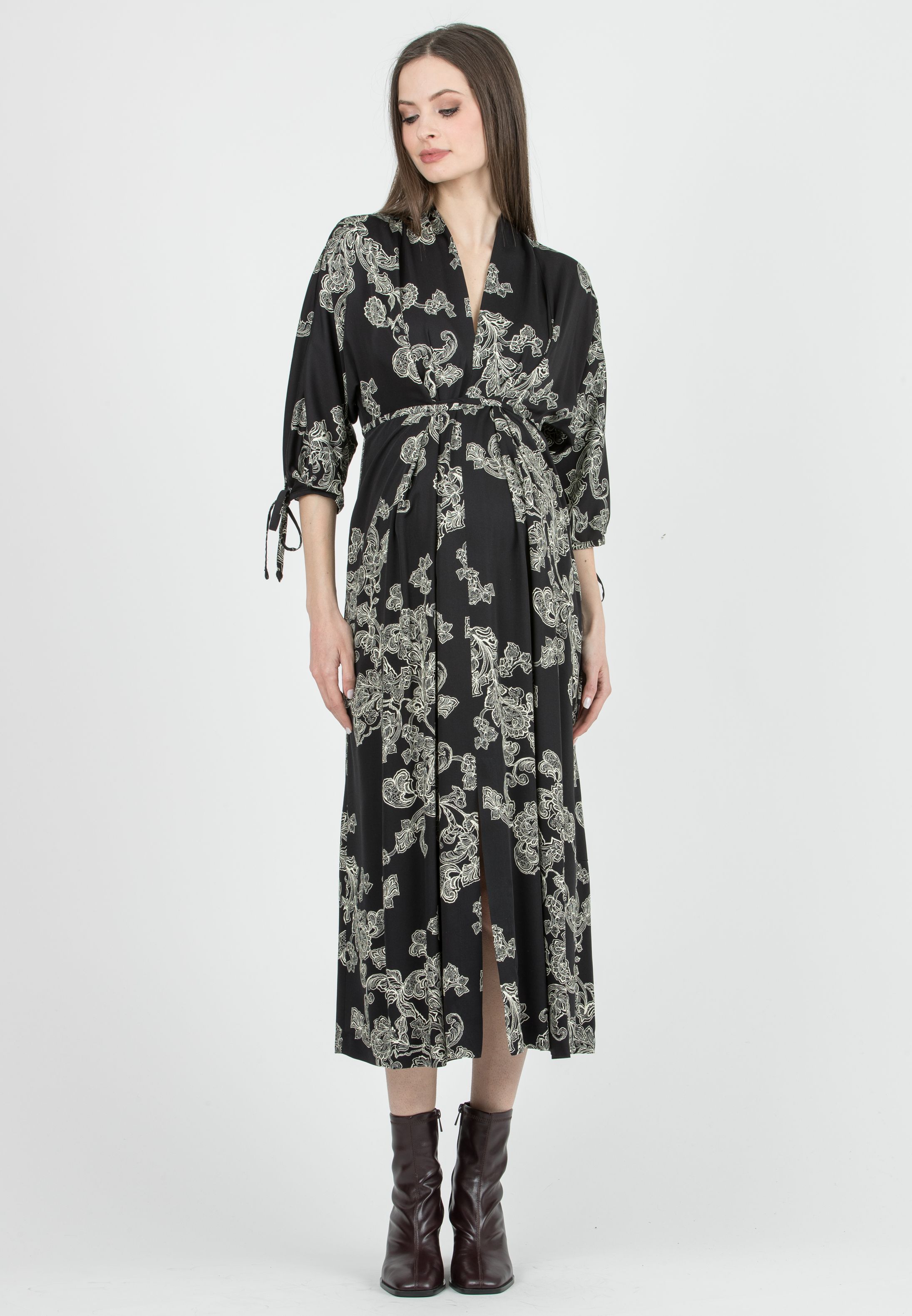 VIOLA - Maternity Kimono Dress in Viscose with Ties (Nero)