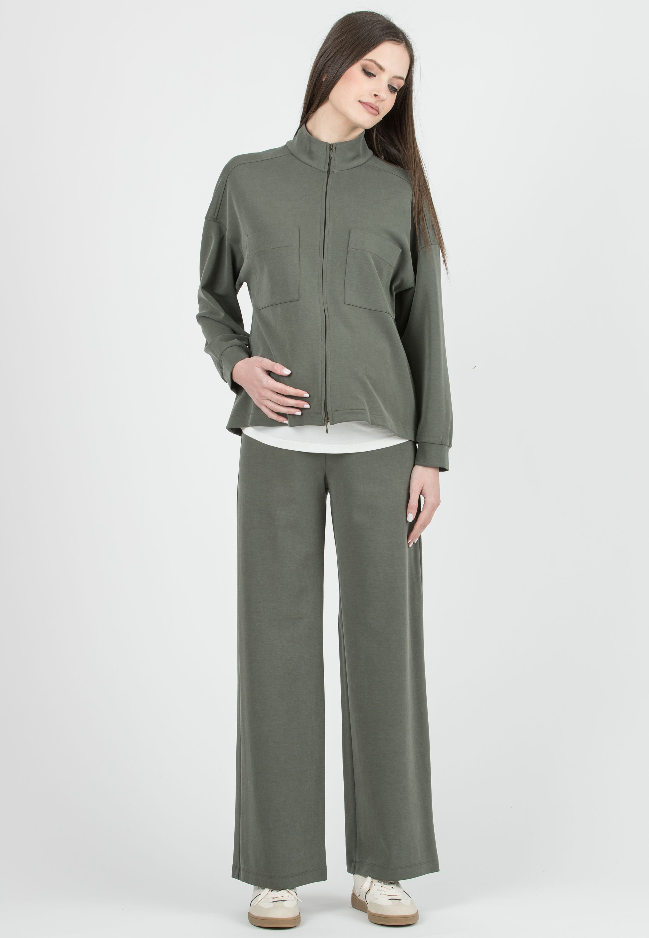 SAM - Maglia Premaman & Allattamento in Modal con Zip e Tasche (Verde Militare)