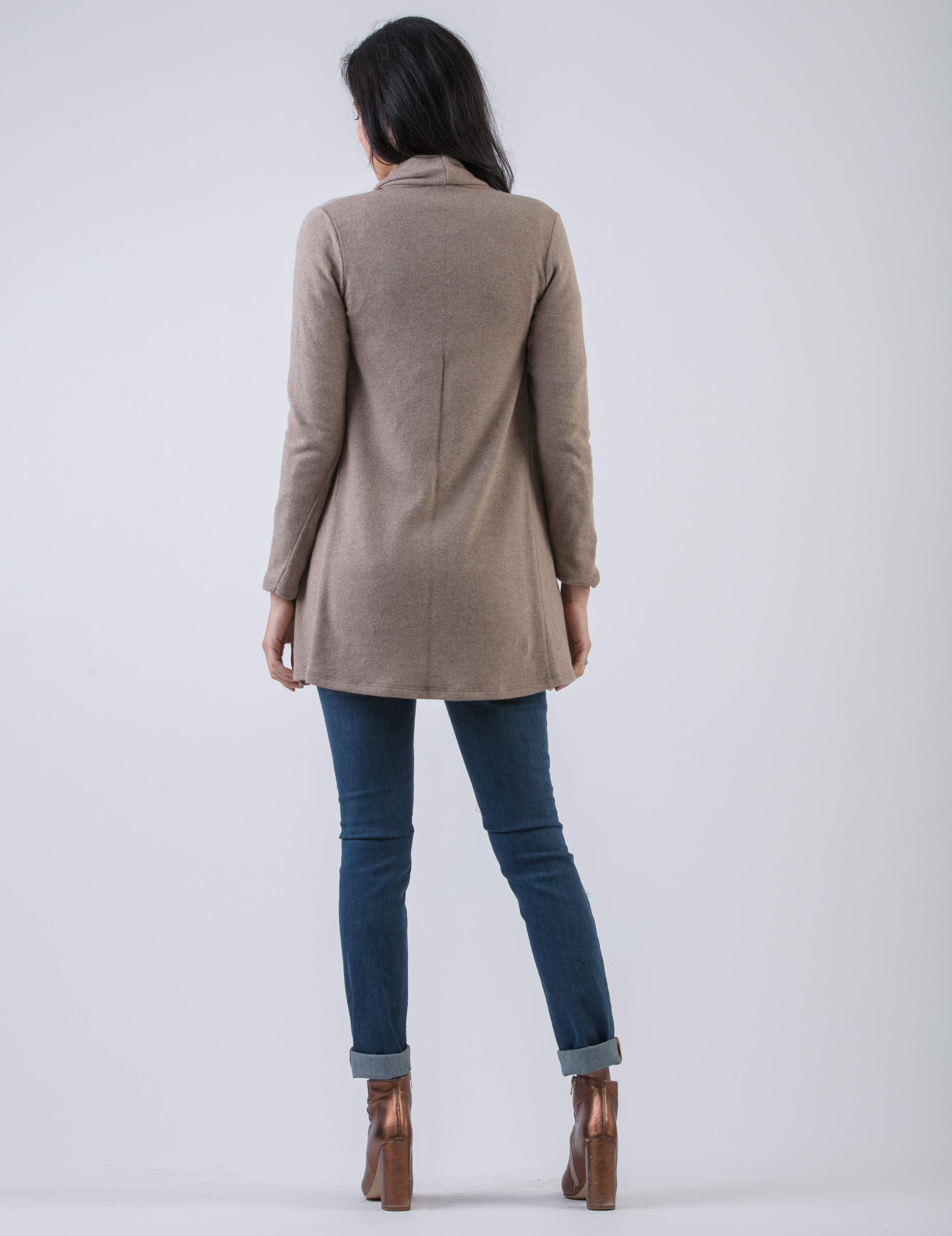 Cowl Neckline Maternity Maxi-Cardigan in Cashmere Blend (Camel, XS)