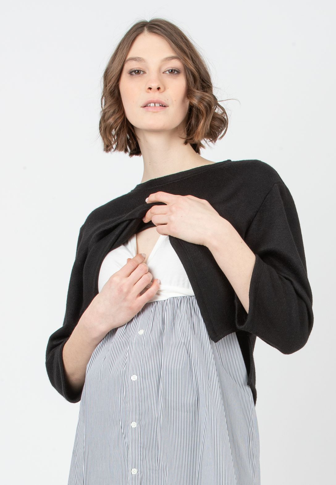 BAILEY R - Flared Maternity Sweater with Bow and Matching Striped Top (Nero)