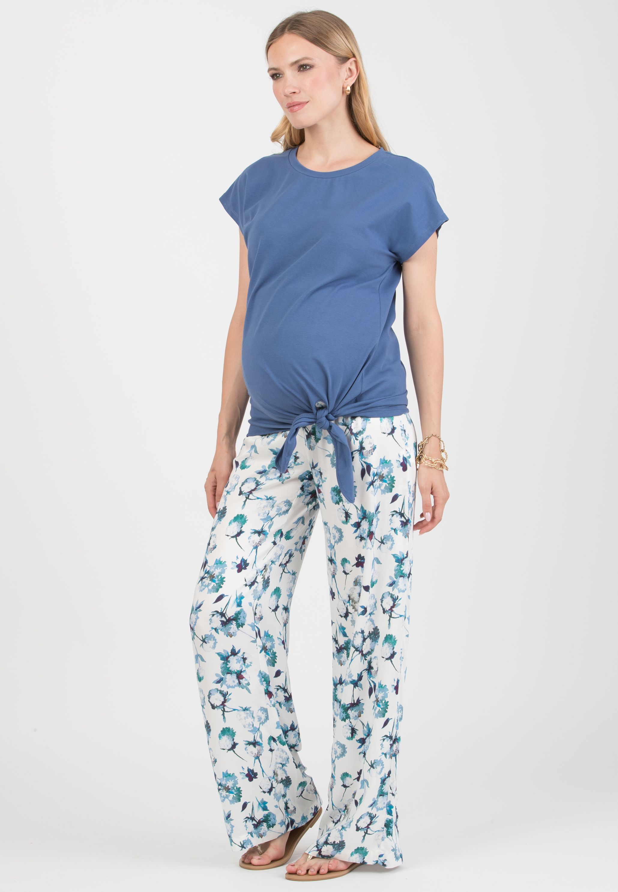 GUENDALINA LG - Maternity Palazzo Trousers in Printed Viscose Satin (Blu)