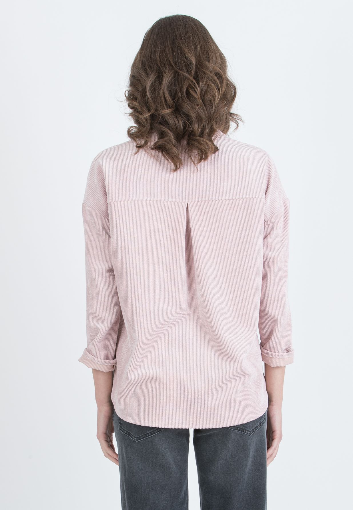 OLIVIA V - Camicia Over Premaman in Velluto a Coste Larghe (Rosa)