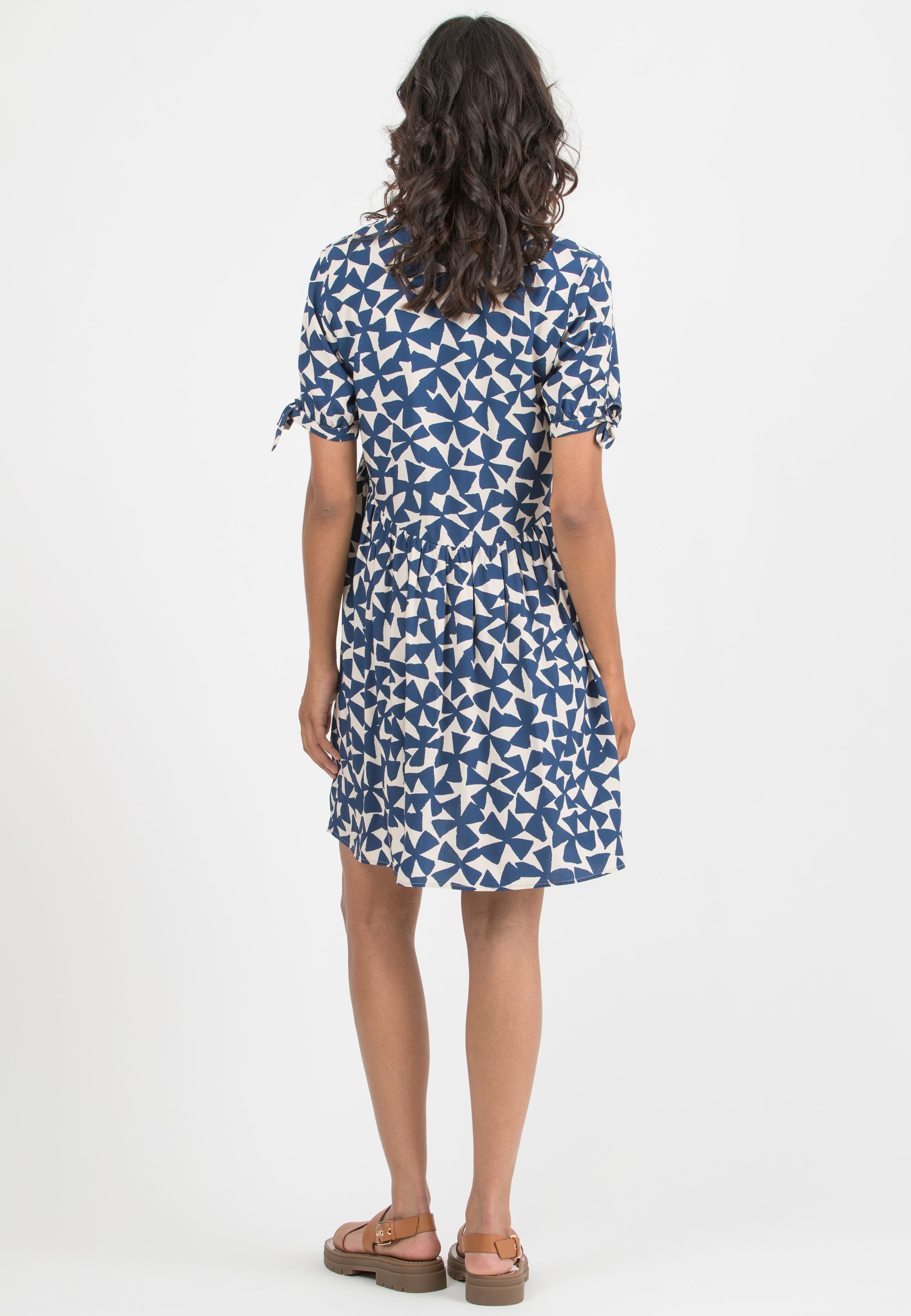 CHLOE - Maternity & Nursing Viscose Dress with Bows on Sleeves (Blue, XS)