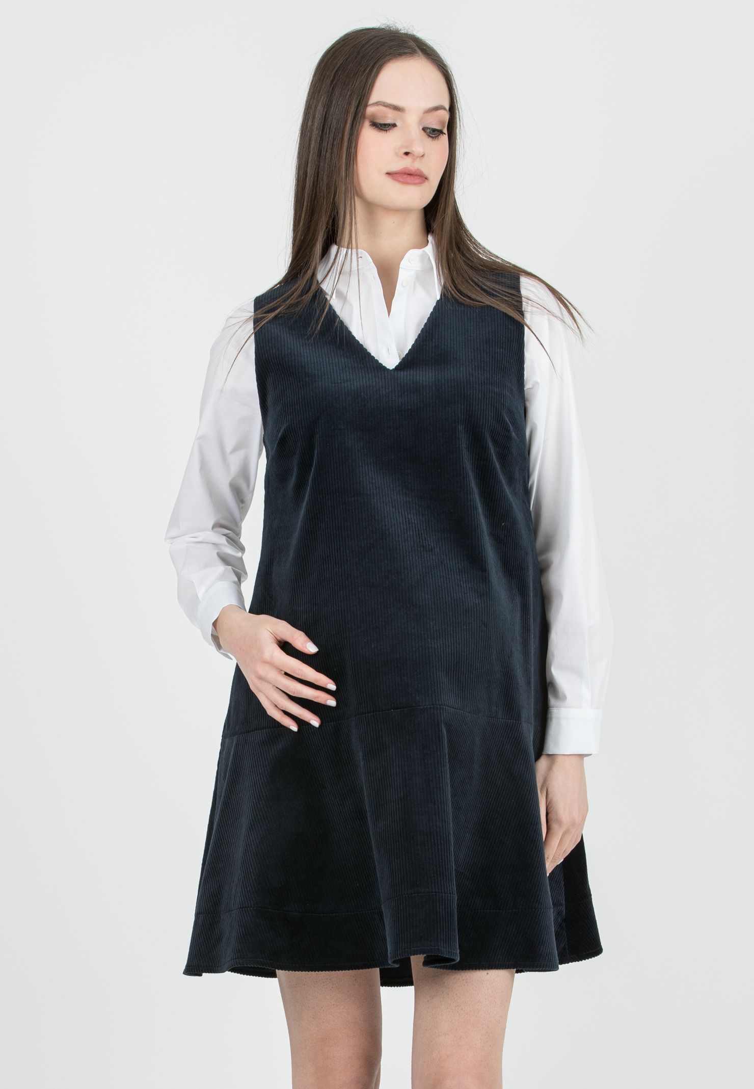 MARIKA - Abito Premaman Smanicato di Velluto (Blu)