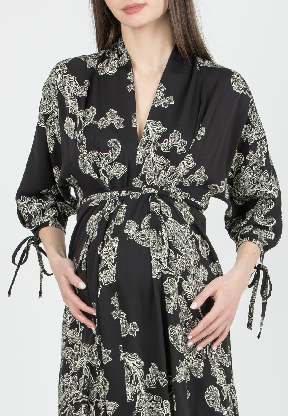 VIOLA - Maternity Kimono Dress in Viscose with Ties (Nero)