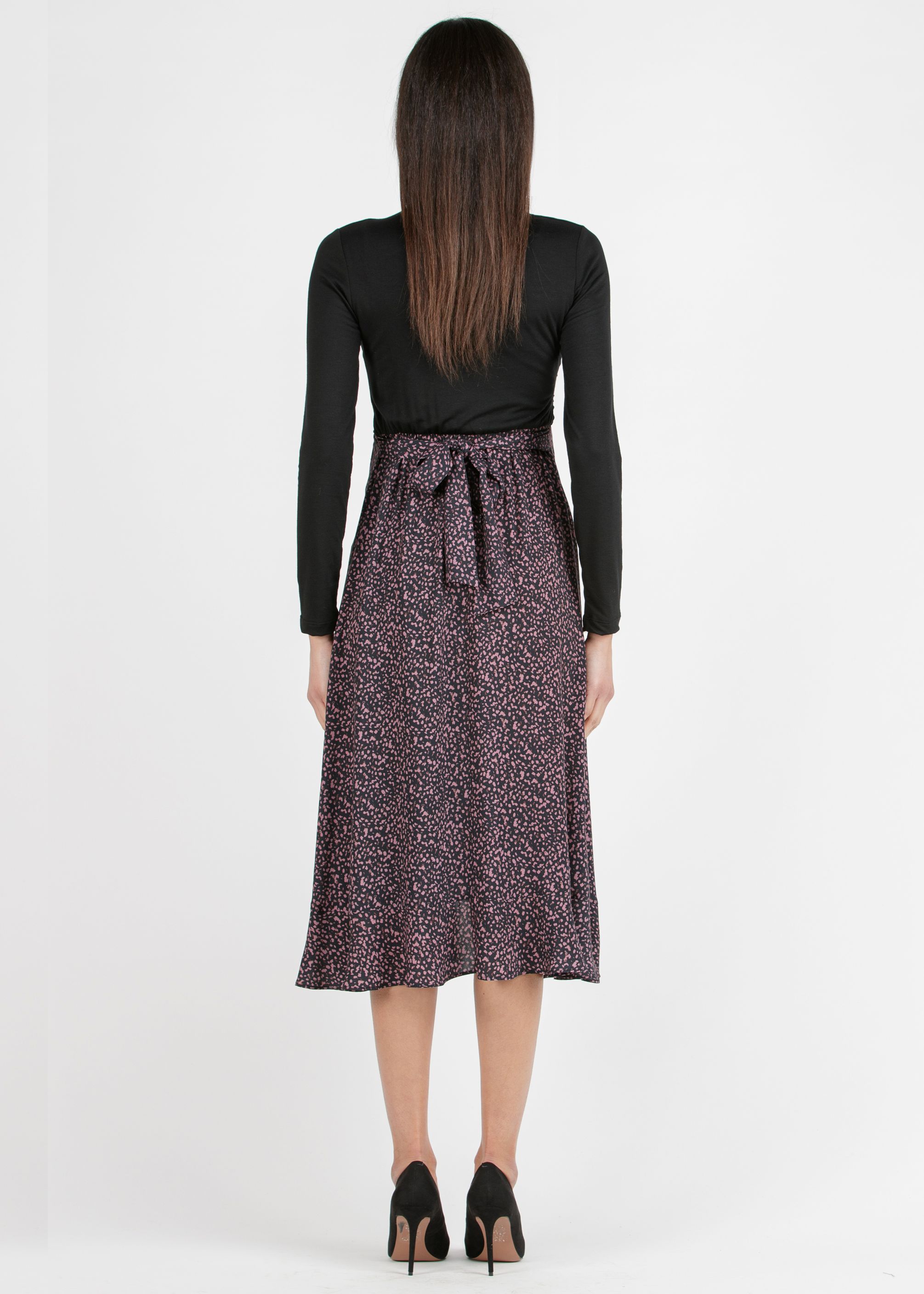 MARTA M/L - Abito Midi Premaman & Allattamento con Gonna Stampata (Rosa, XS)