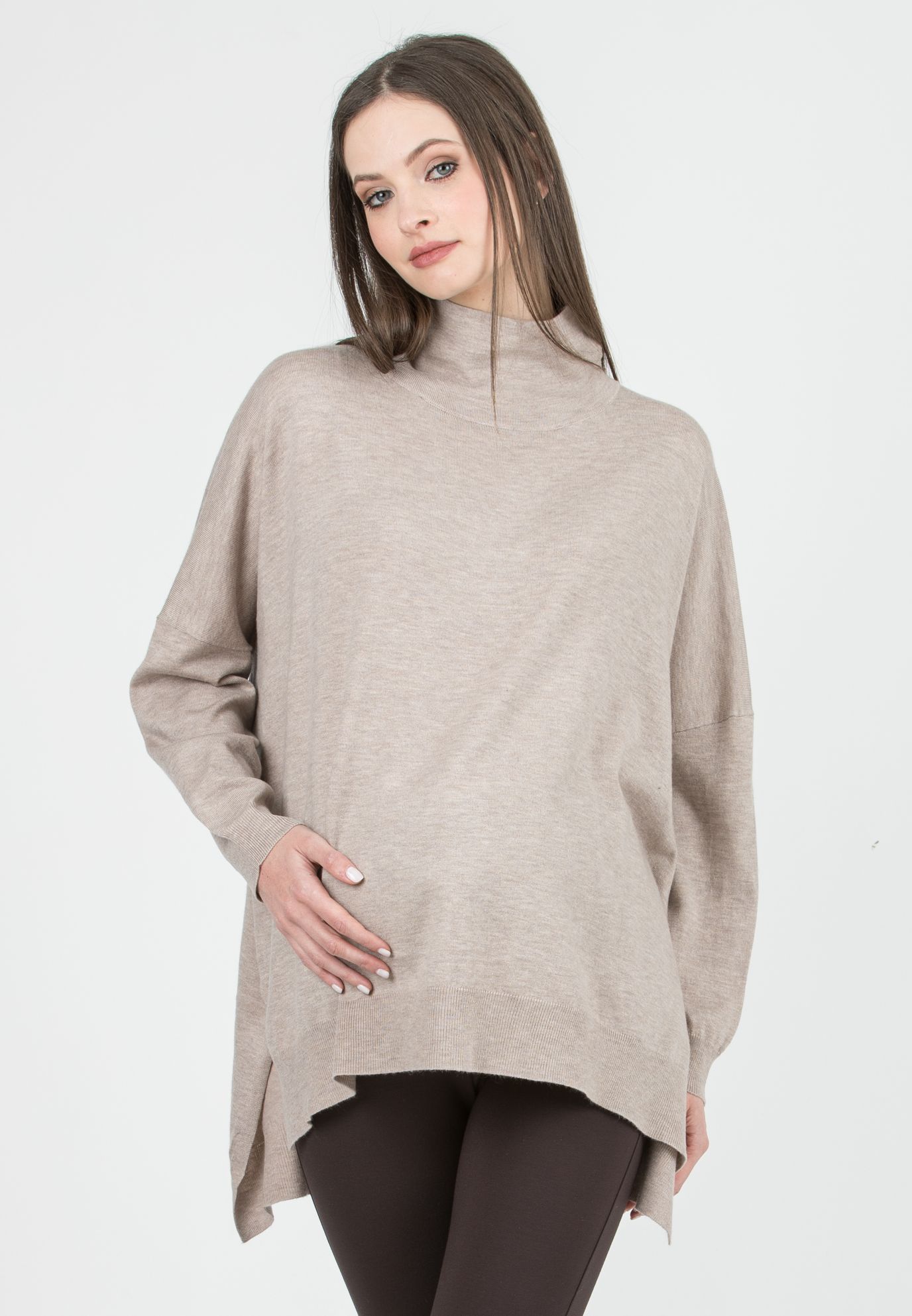 CARINA - Maglione Premaman Oversize con Bottoncini (Beige, OS)