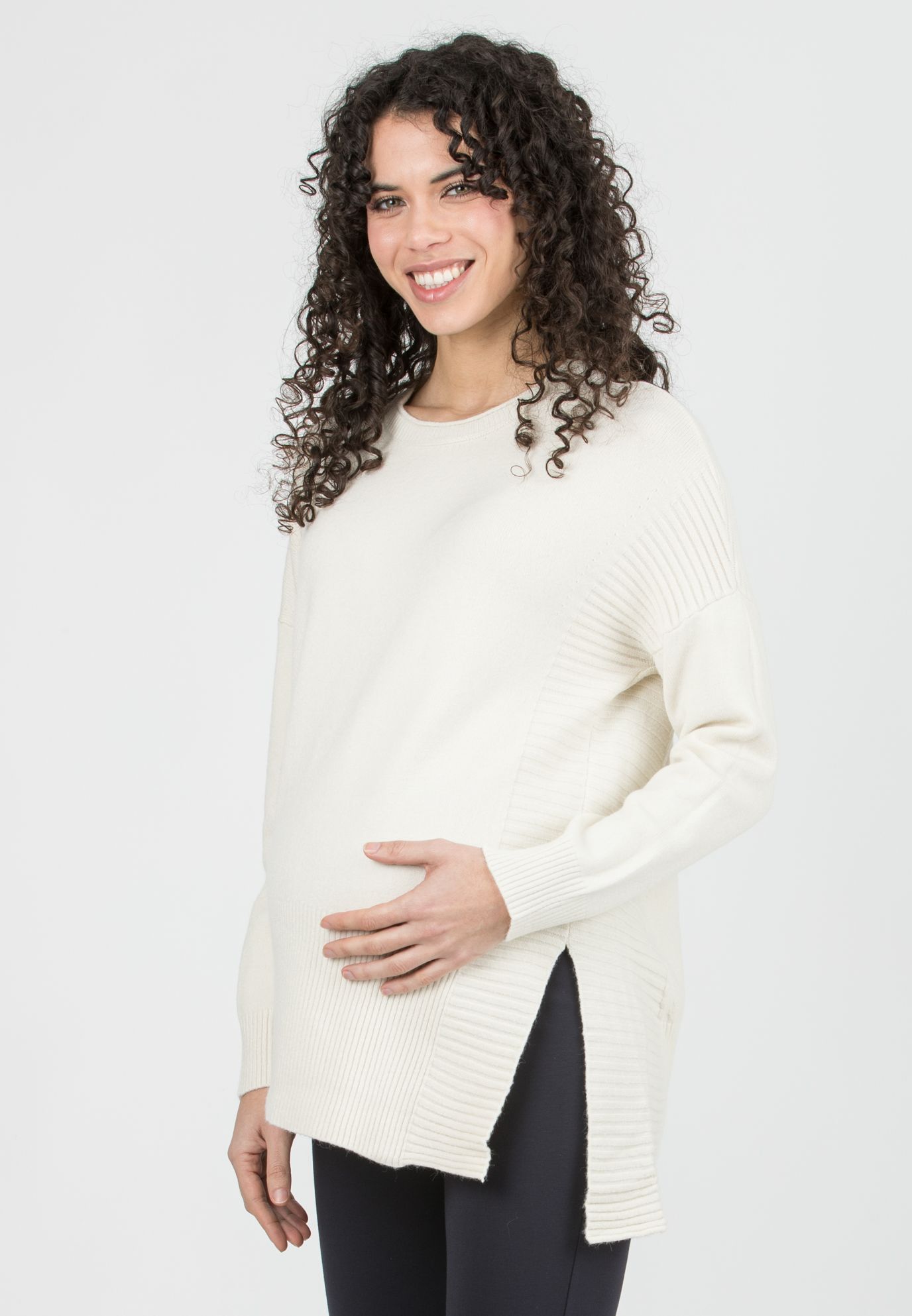 BRANDY - Maternity Wool Blend Sweater with Asymmetric Hem (Naturale)