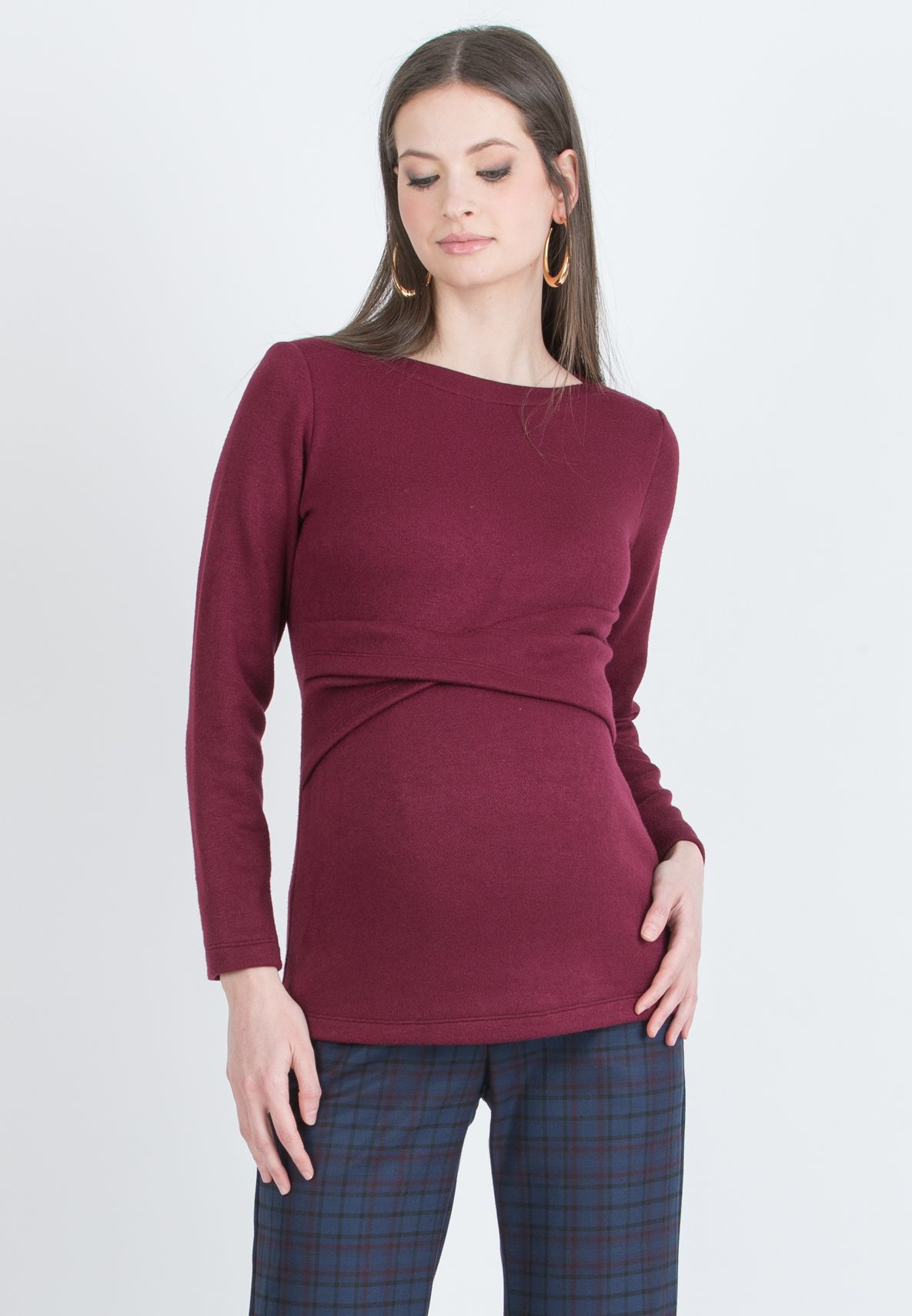 AMELIA M - Maglioncino Premaman in Filato di Viscosa con Fascia in Vita (Bordeaux)
