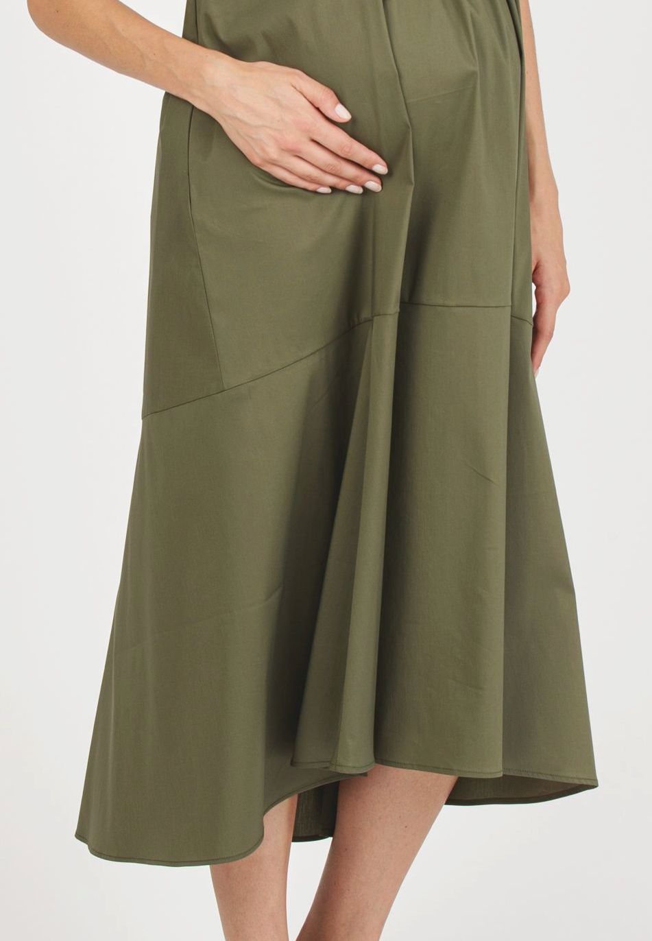 SOFIA MIDI - Maternity Midi Dress in Cotton Poplin with Ruffles (Army Green, XS)