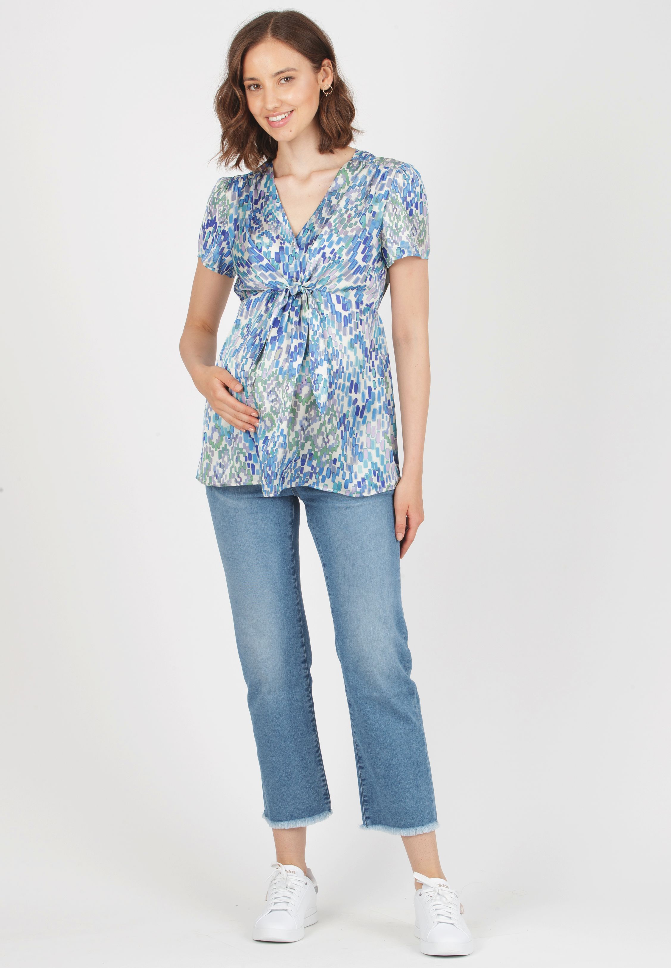 GIADA - Cropped Straight Maternity Jeans with Fringed Hem (Azzurro)