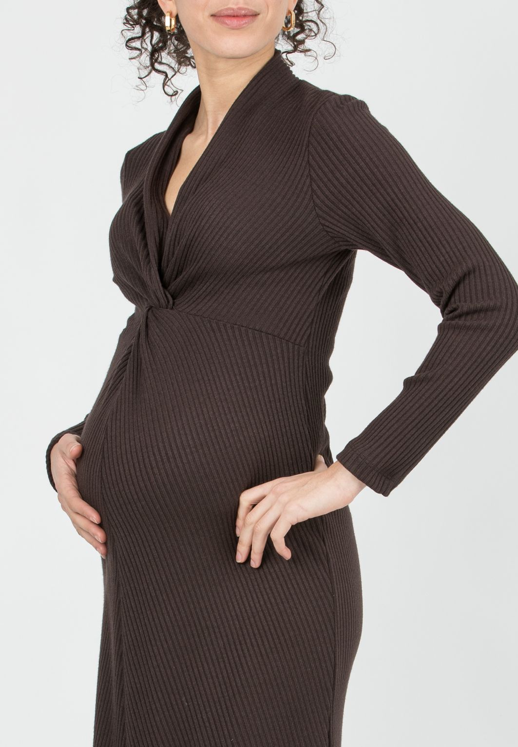 ISSA M/L – Abito Premaman & Allattamento in Maglia a Costina con Nodo (Marrone)