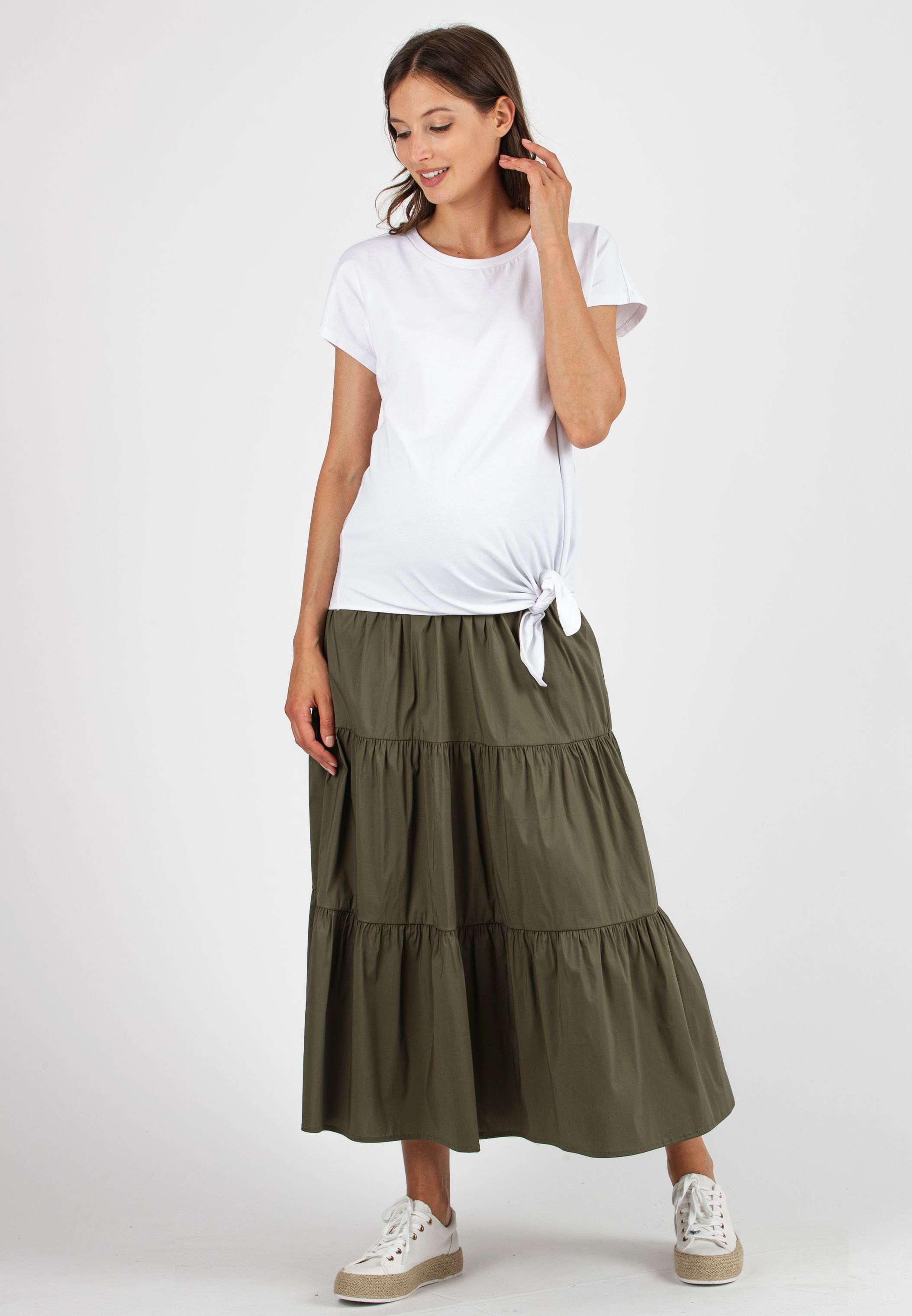 URSULA - Maternity T-shirt with Knot on Side (Bianco  Ottico)