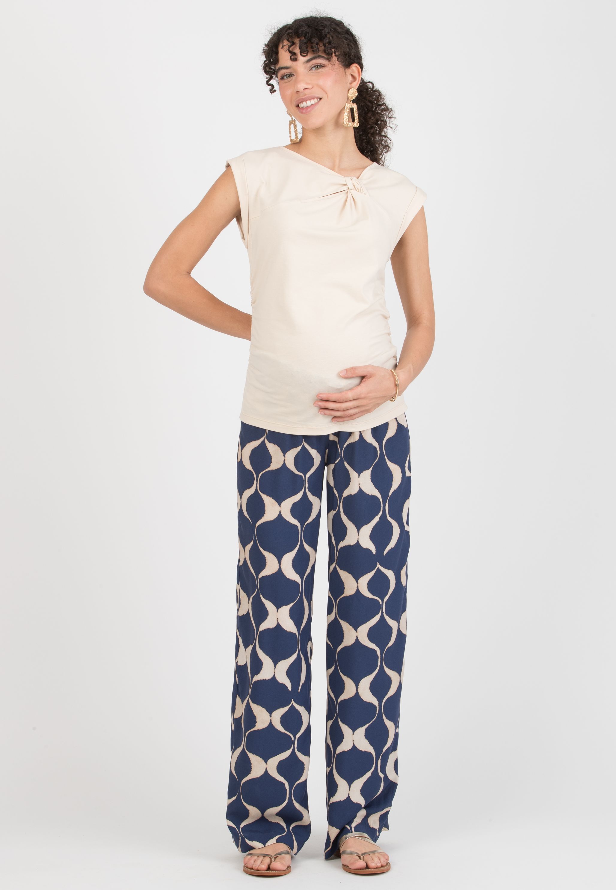 PARIS - Maternity Cotton Top with Knot Detail and Side Ruching (Naturale)