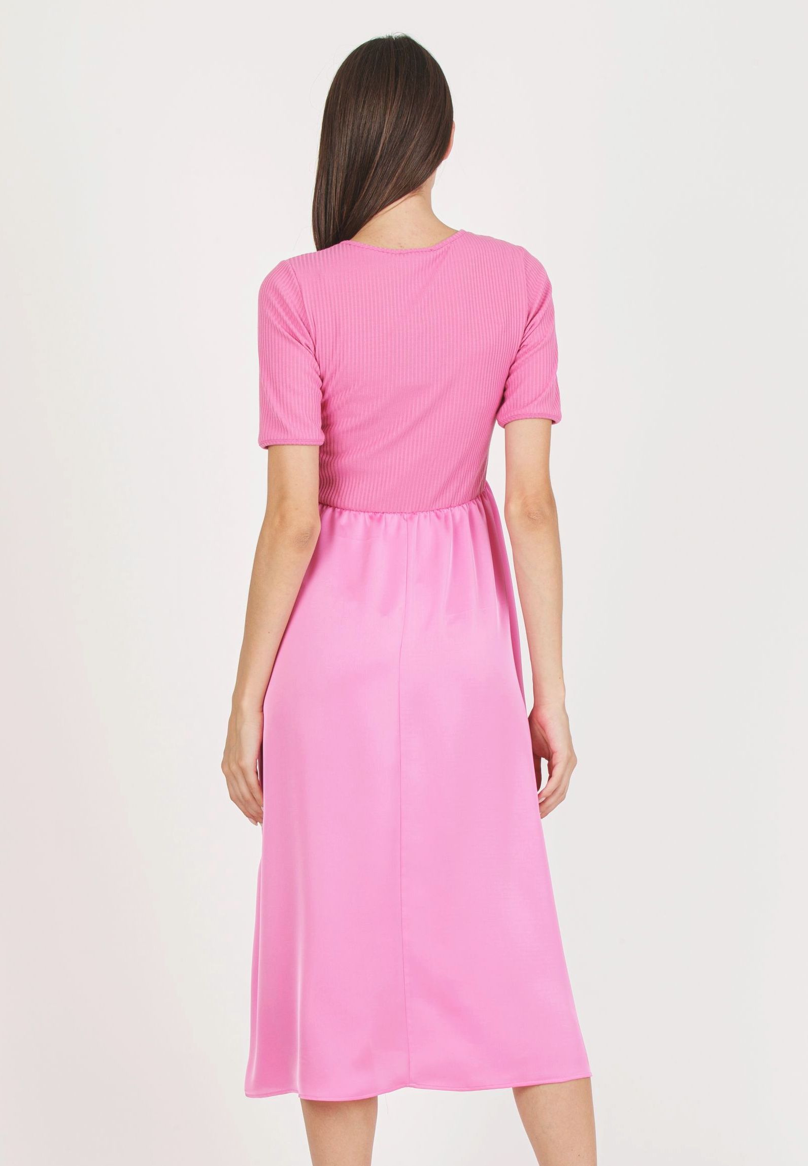 NASTIA - Abito Premaman in Costina con Gonna in Raso (Rosa, XS)