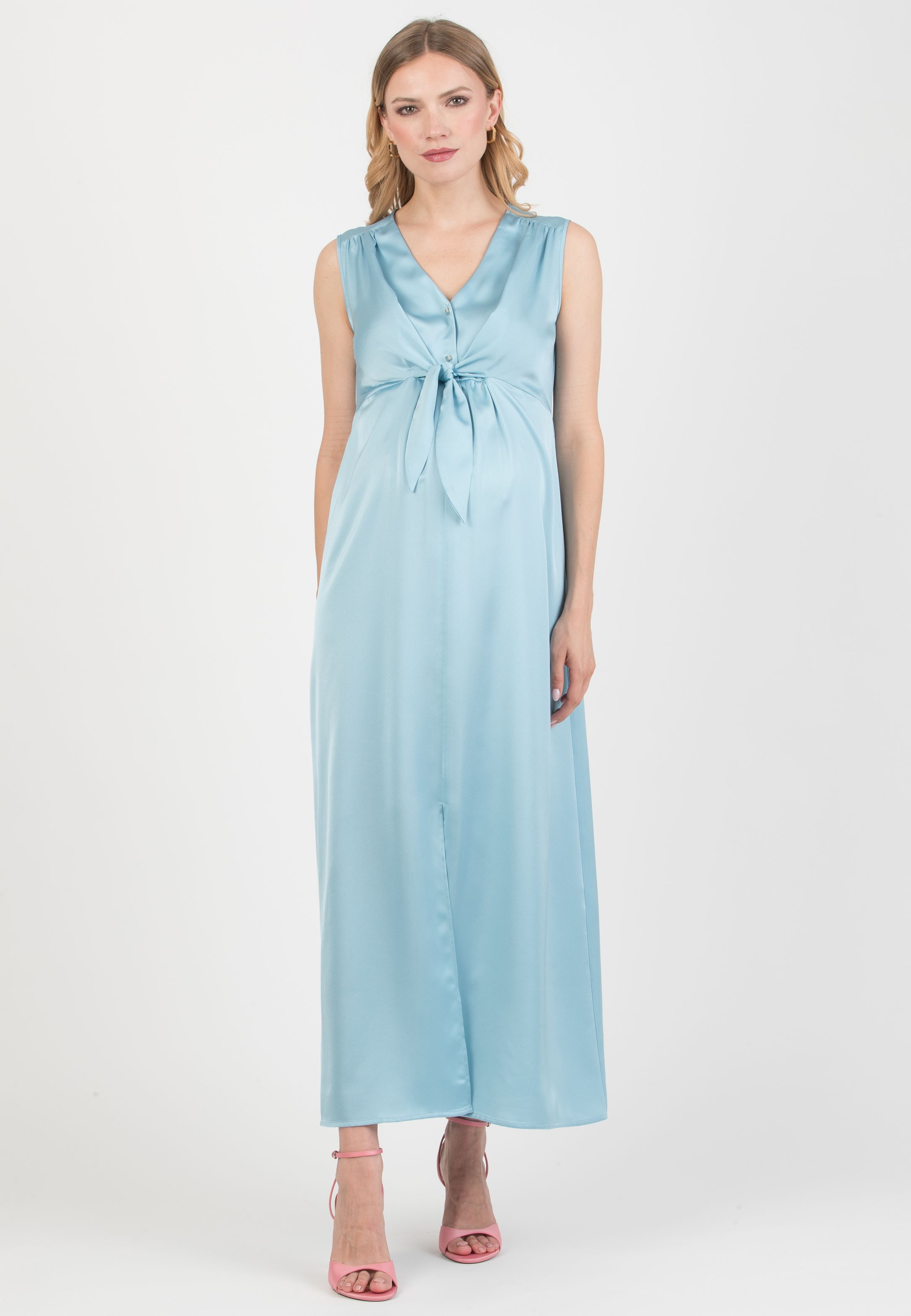 BELEN MAXI - Maxi Abito Premaman & Allattamento in Raso (Azzurro)