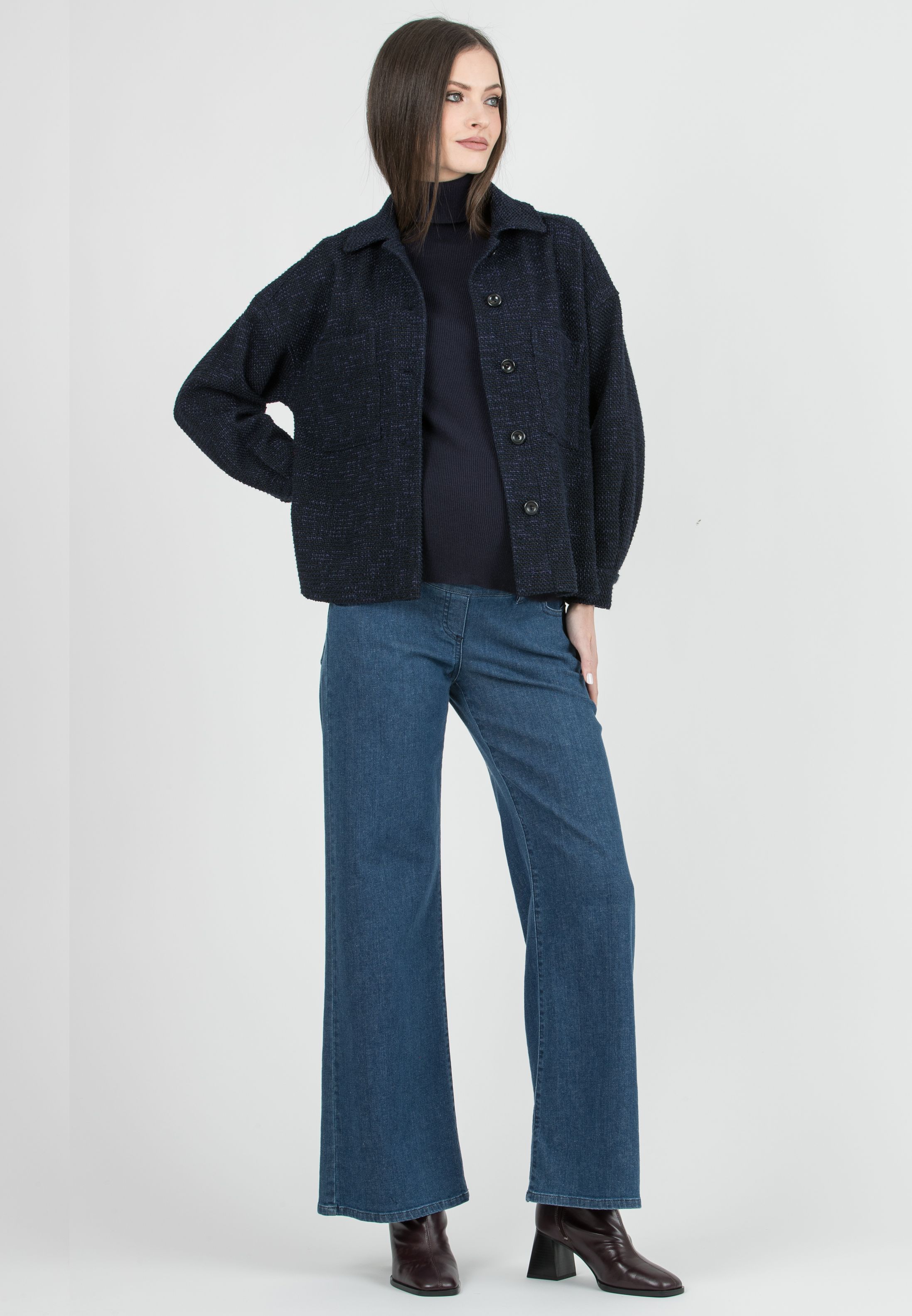 NINA - Giacca/Camicia Premaman in Bouclè (Blu, XXS)