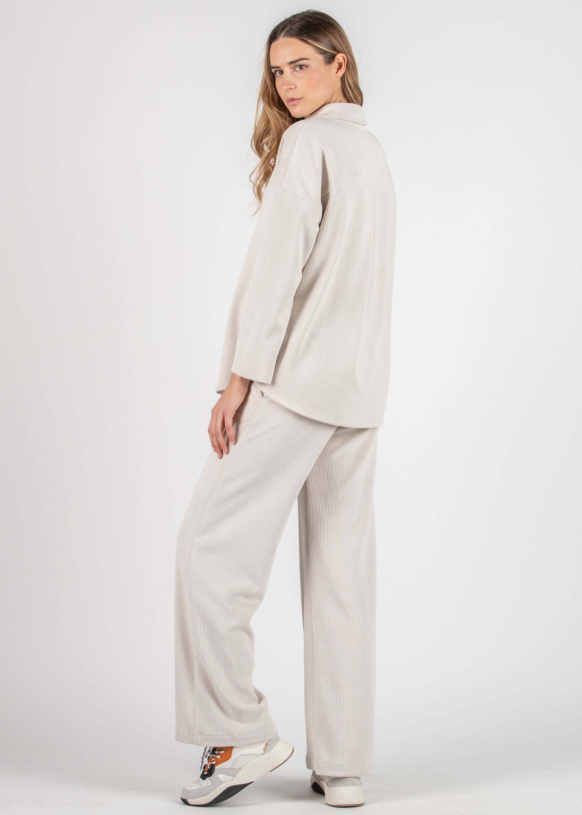 OLIVIA V - Camicia Over Premaman in Velluto a Coste Larghe (Naturale, XS)