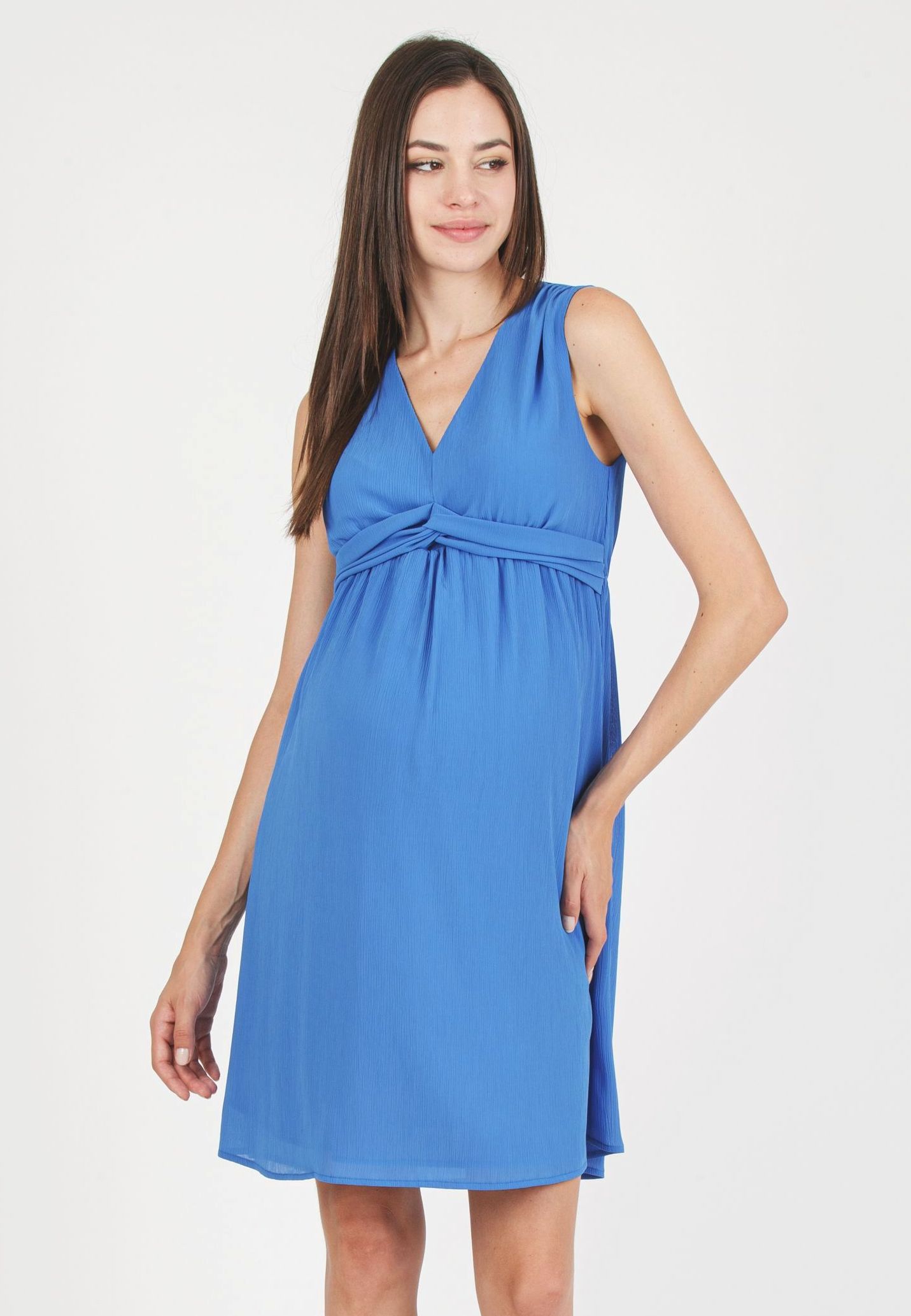 CLEO - Maternity Dress in Creponne with Knotted Sash (Ocean, XS)