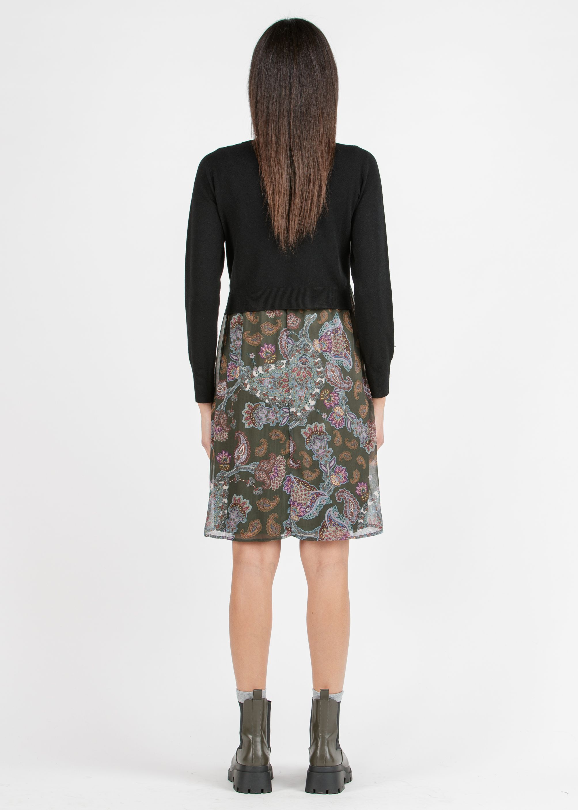 JANET - Paisley Printed Maternity & Nursing Dress with Coordinated Sweater (Army Green, XS)