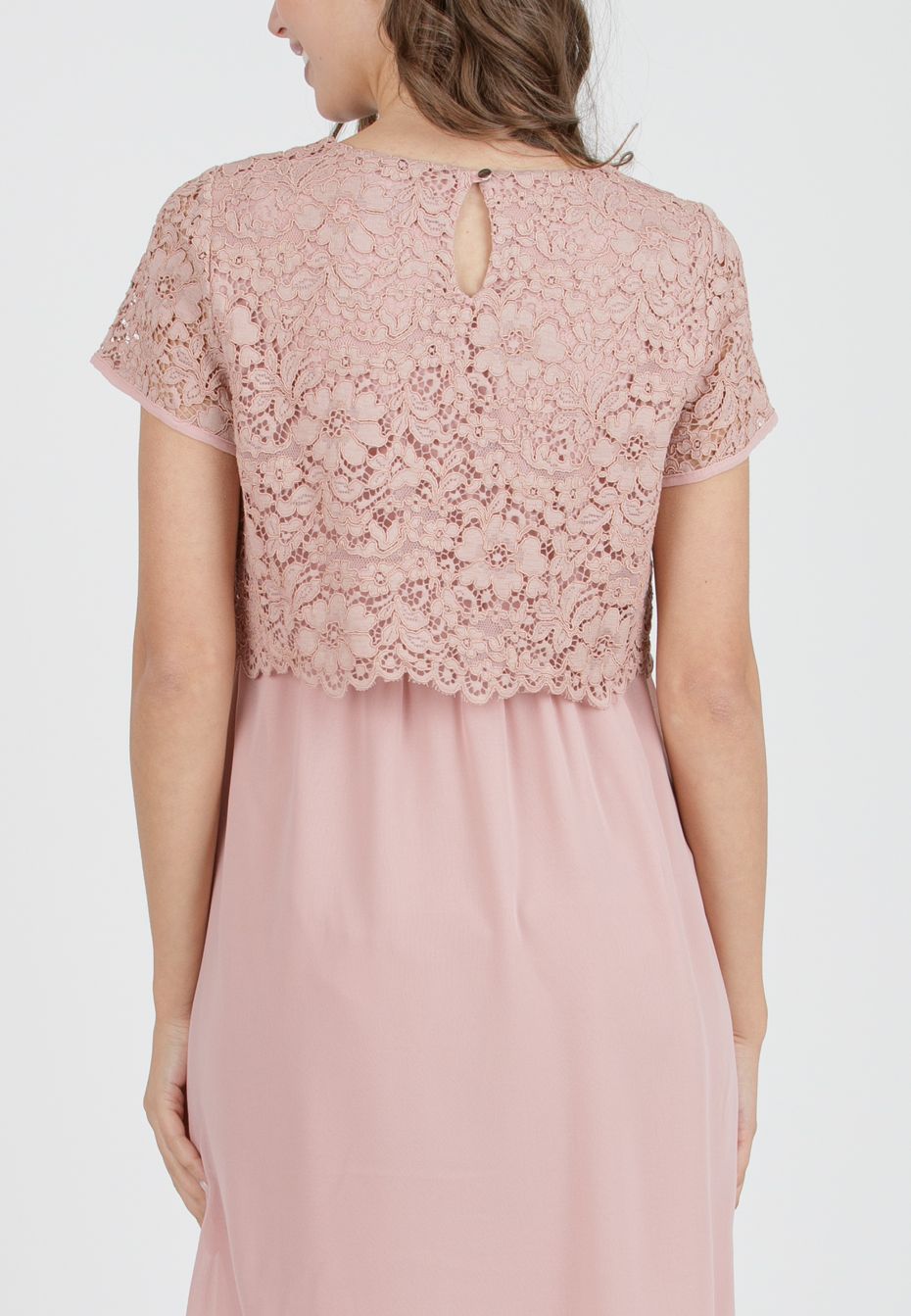 ELEONORA M/M GRS - Maternity & Nursing Dress in Lace and Recycled Chiffon (Cipria)