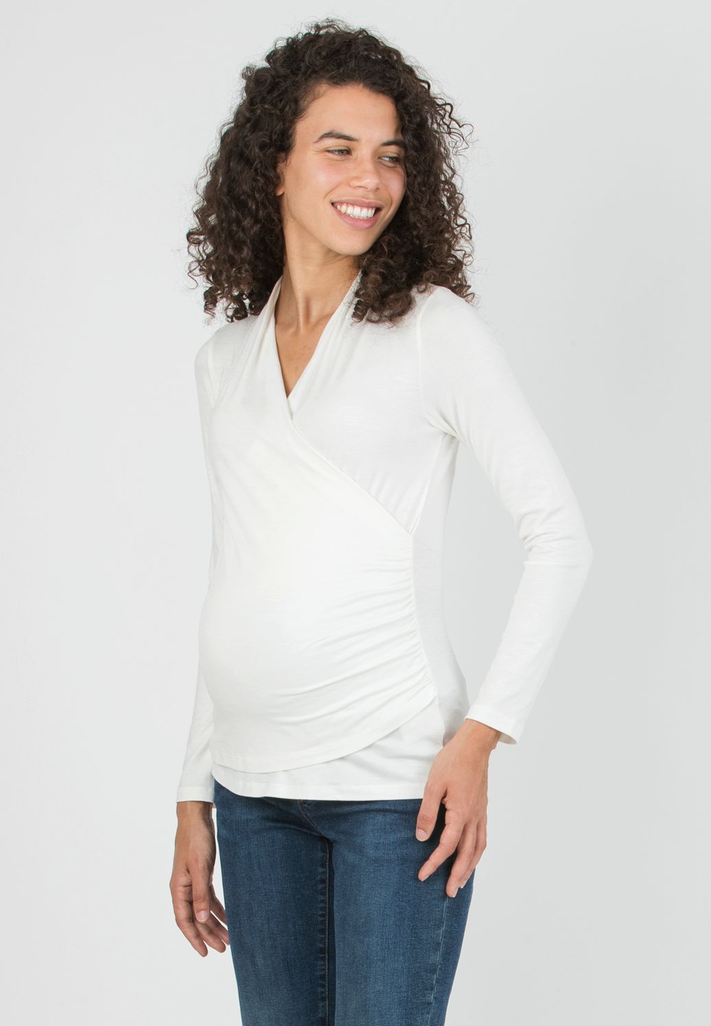 JENNIFER - Maternity & Nursing Top with Crossover Neckline (Ivory, XS)