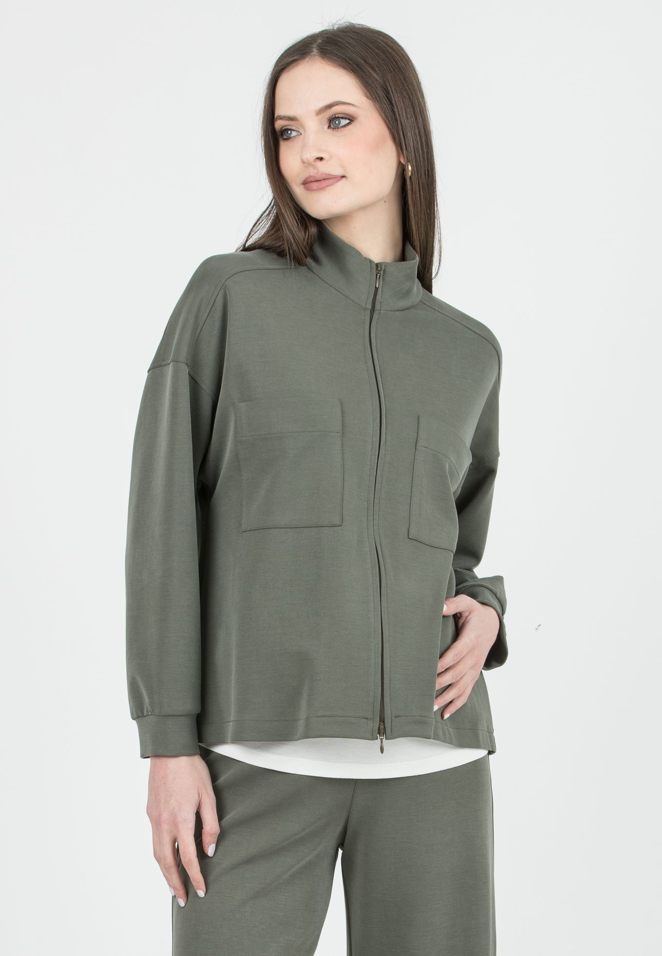 SAM - Maglia Premaman & Allattamento in Modal con Zip e Tasche (Verde Militare)