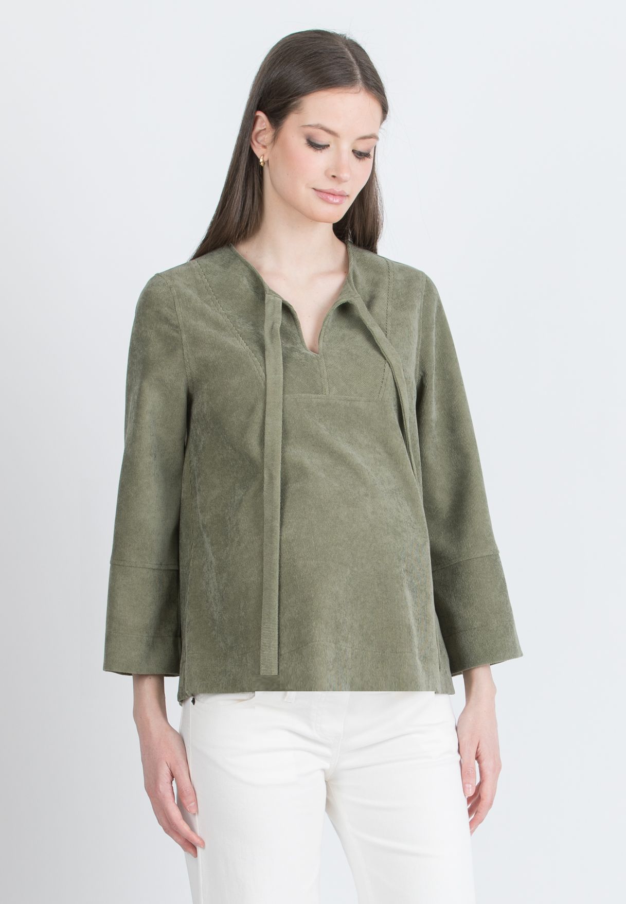 DAISY - Casacca Premaman in Velluto con Fiocco (Verde Militare)