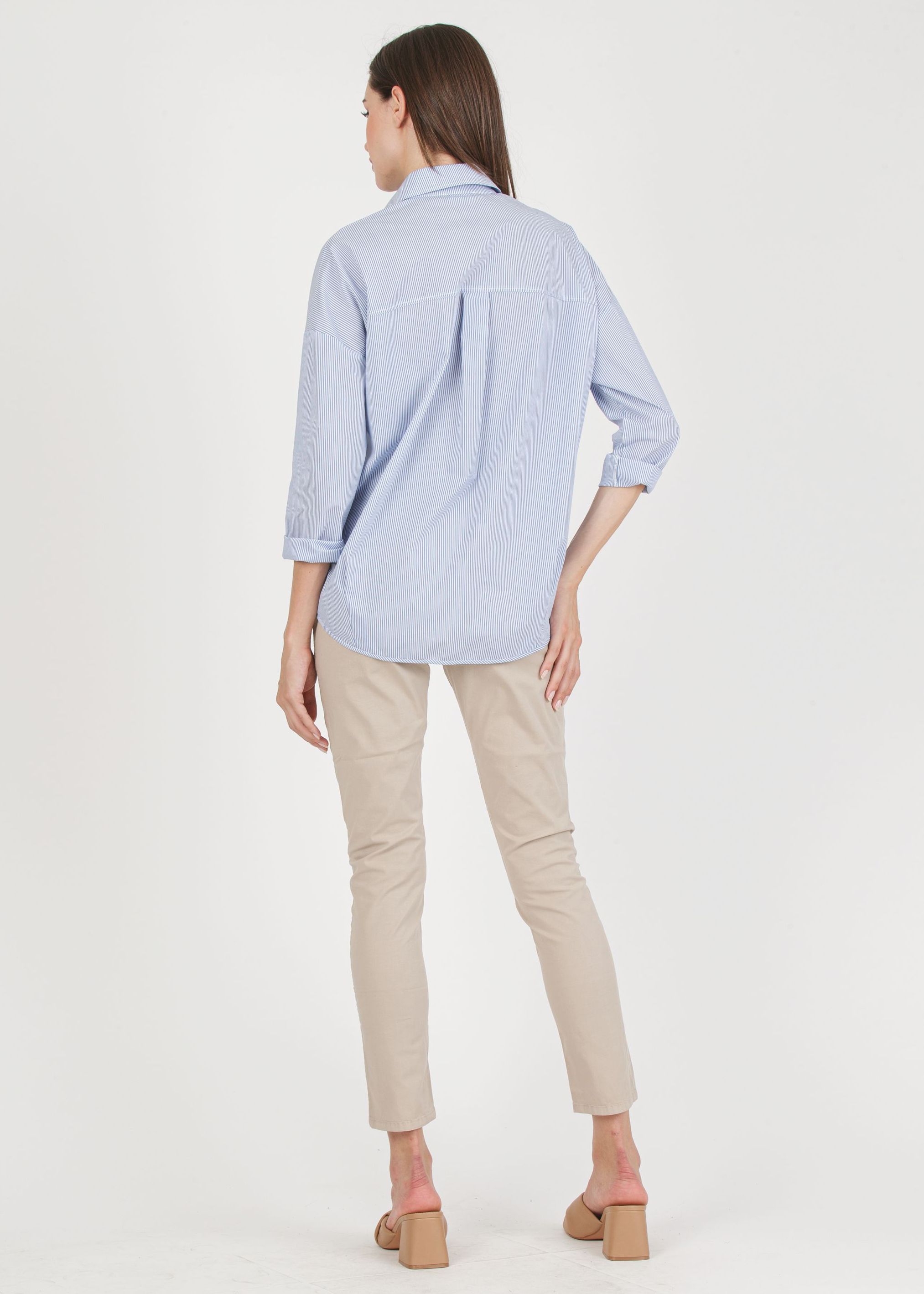 OLIVIA R - Striped Oversized Maternity Shirt in Stretch Cotton Poplin (Blue, XS)