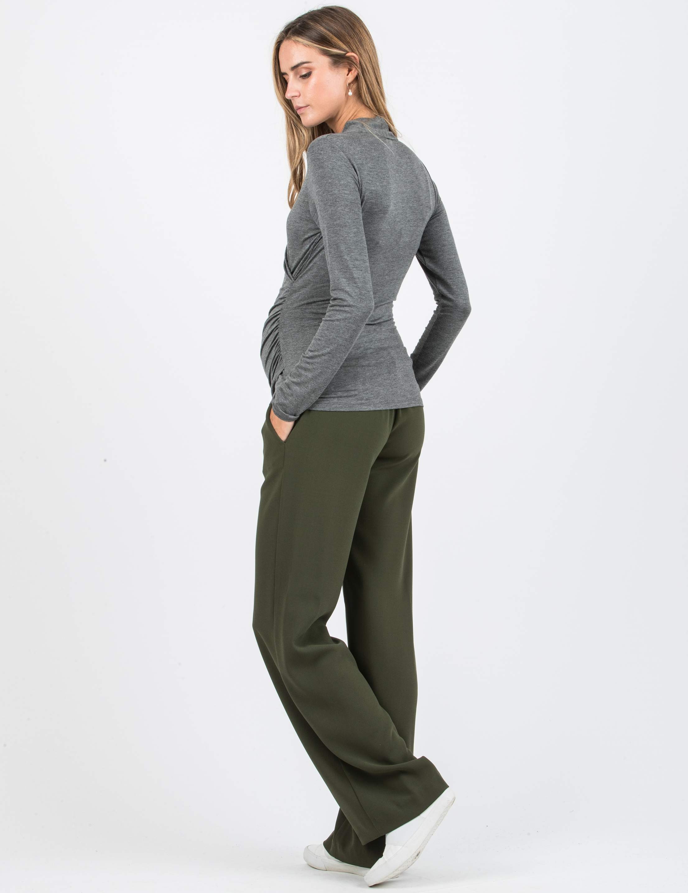 JENNIFER - Maternity & Nursing Top with Crossover Neckline (Heather Grey, XS)