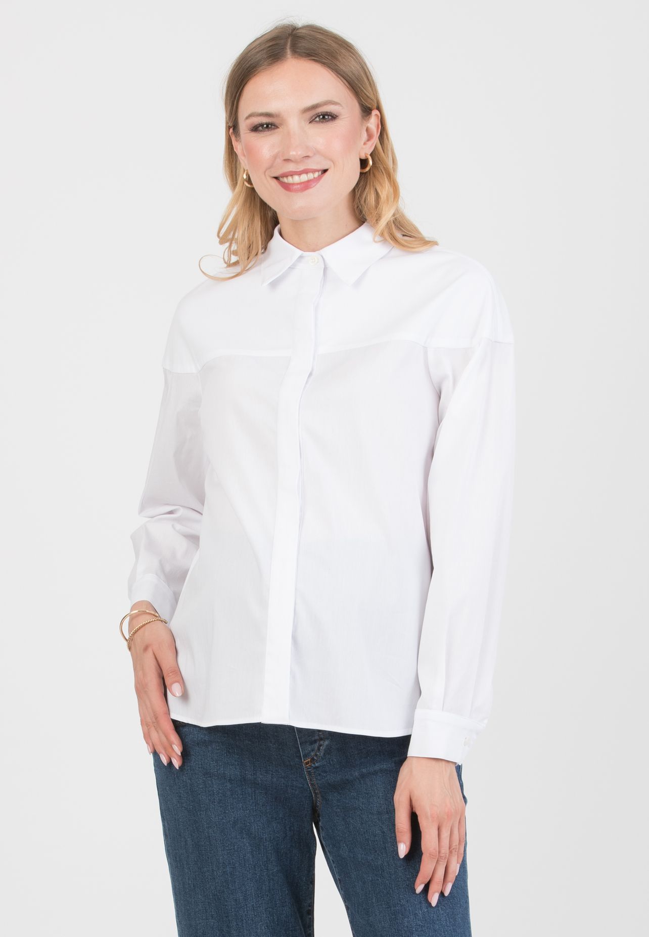 CAROLINA – Camicia Premaman & Allattamento in Cotone Elasticizzato con Carrè e Polsini (Bianco  Ottico)