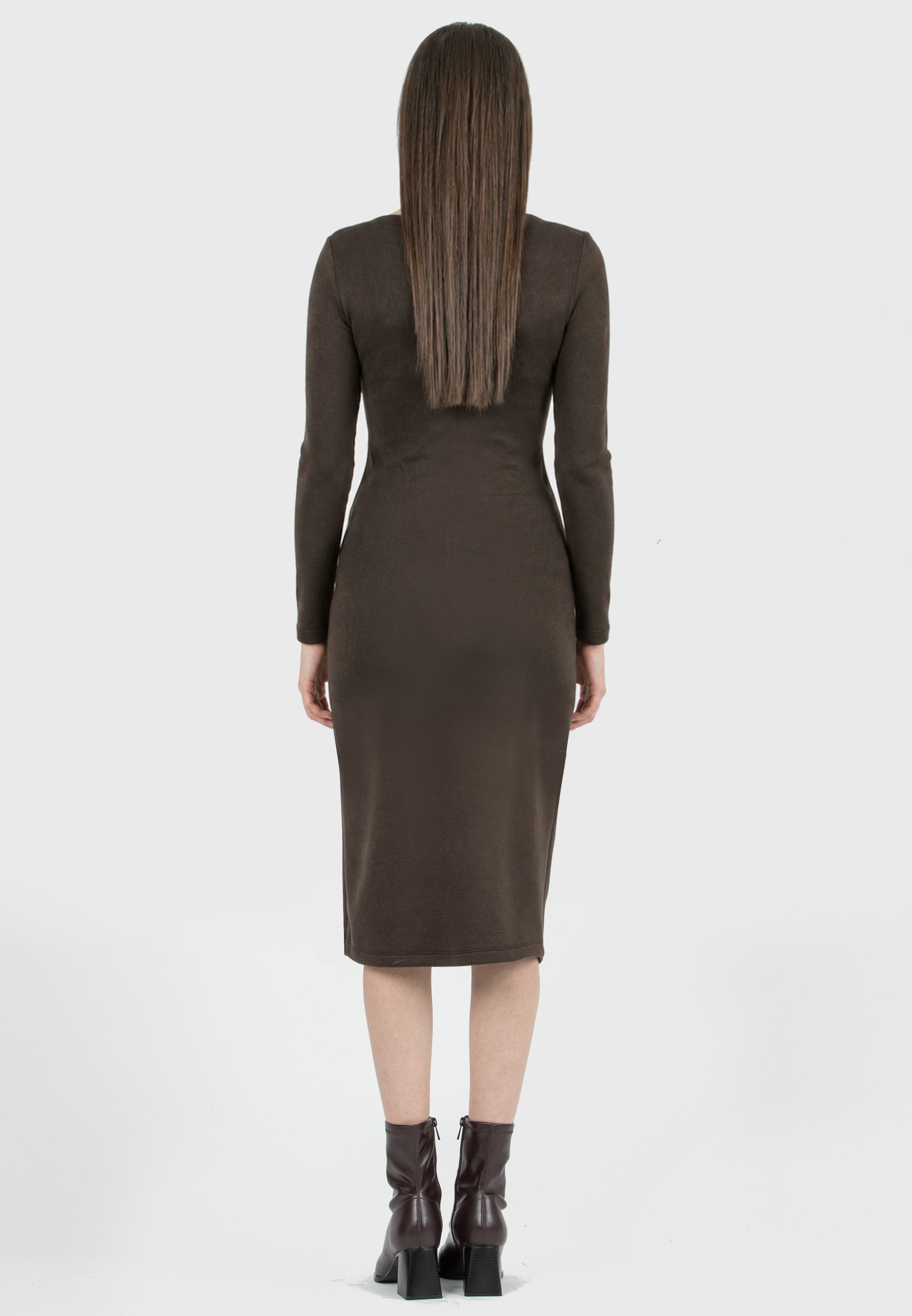 AMELIA - Abito Premaman Longuette in Maglia con Fascia in Vita (Marrone)