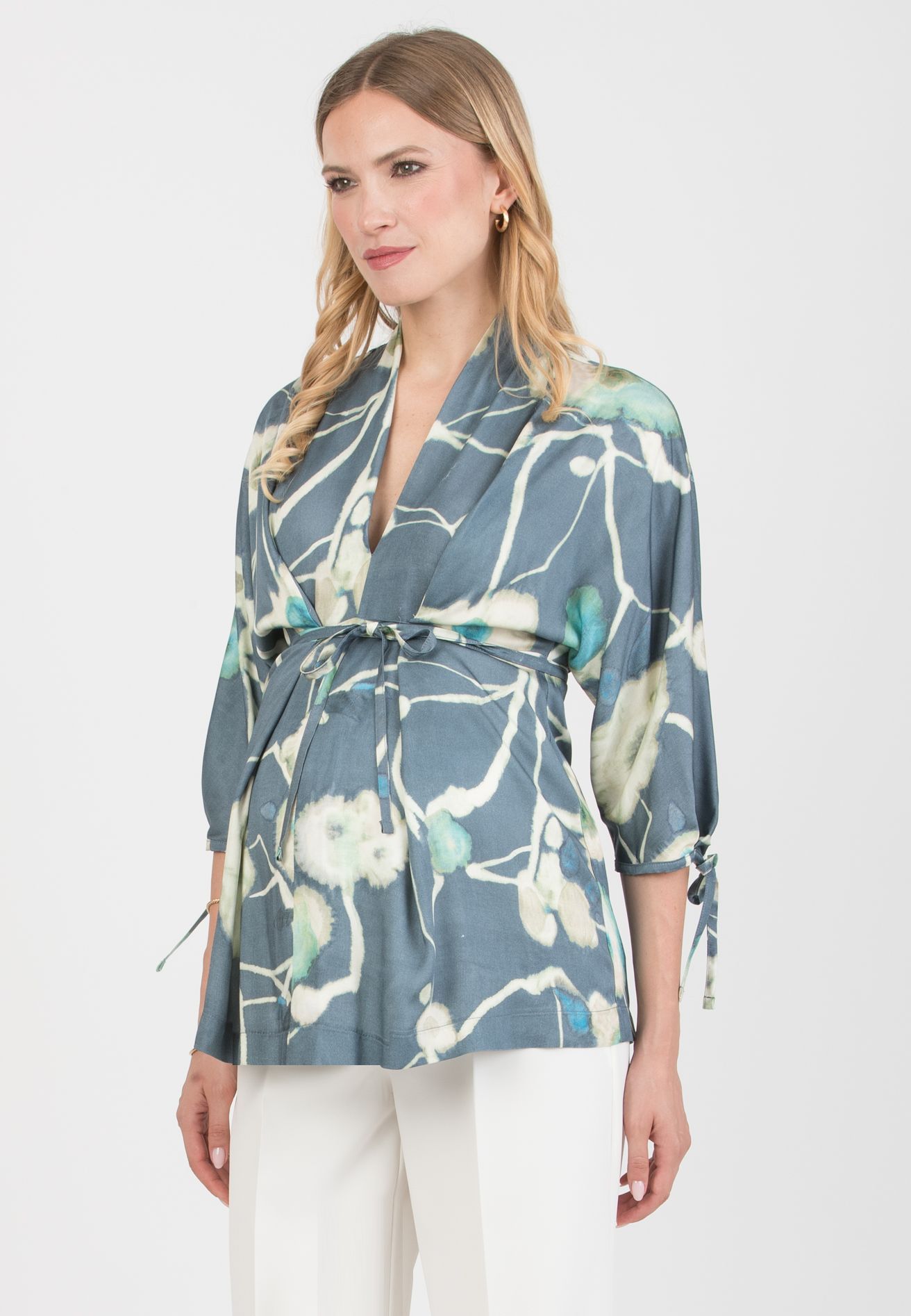 VIOLA M – Casacca Kimono Premaman in Viscosa con Laccetti (Denim)