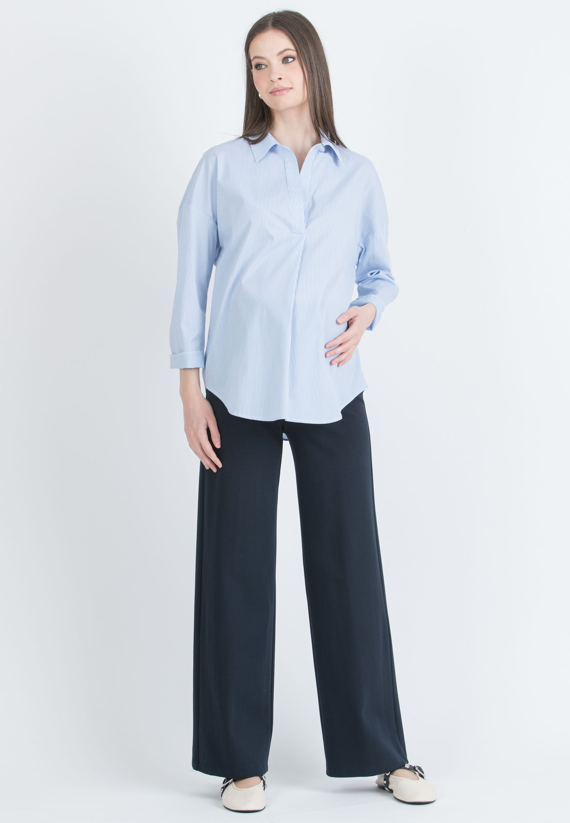 KIMBERLY P - Pantalone Premaman Palazzo in Punto Milano Invernale (Blu)