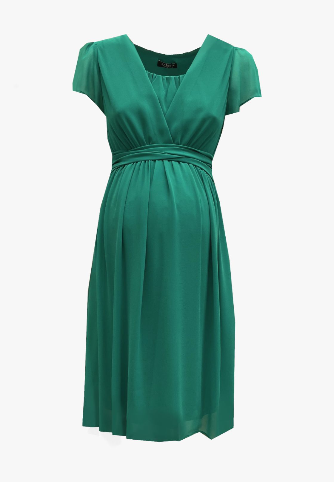 Maternity & Nursing Dress in Georgette with Crossover Neckline (Sage Green, XS)