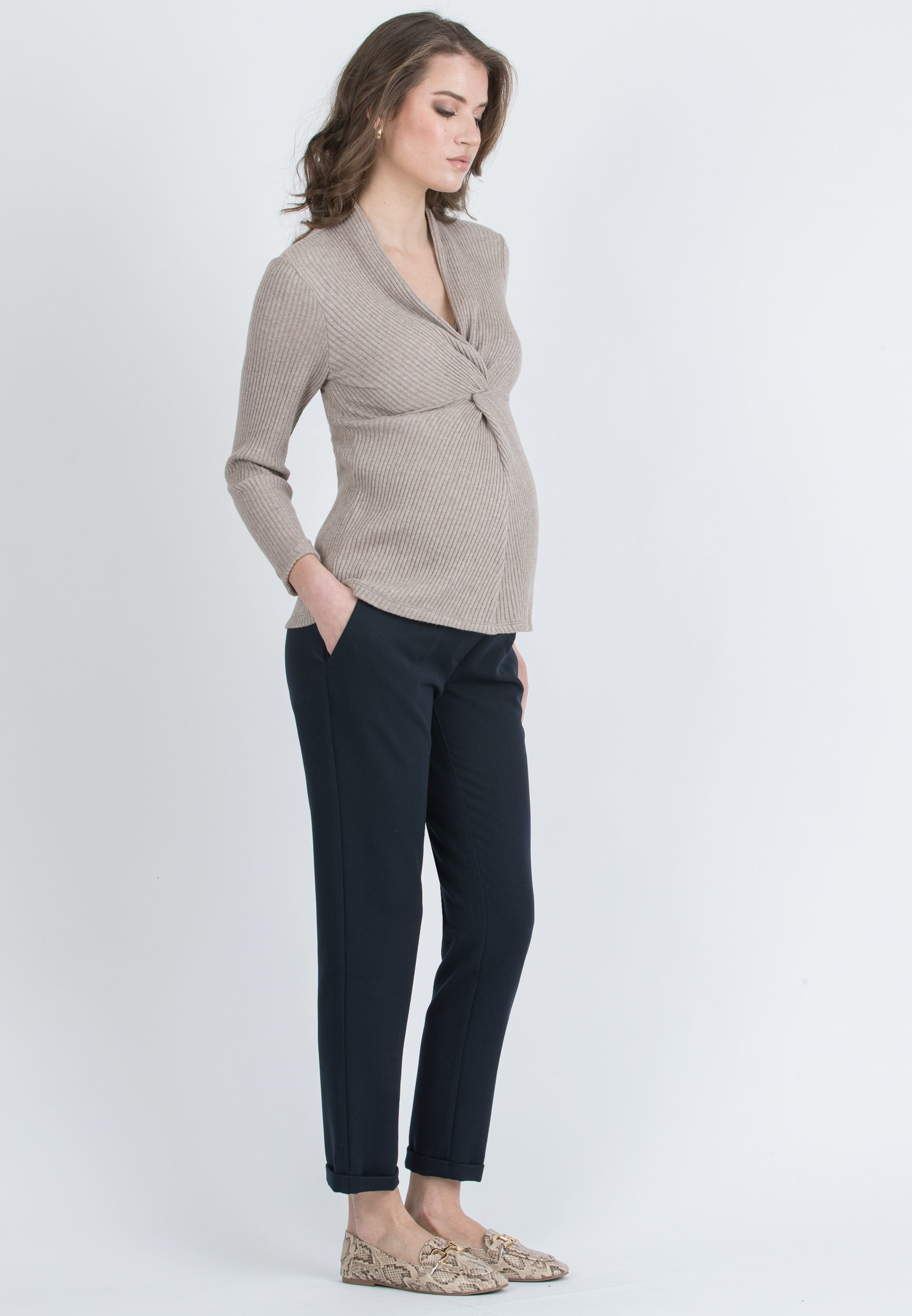 CAROLA - Pantalone Premaman Relax Fit In Gabardina (Blu, XS)