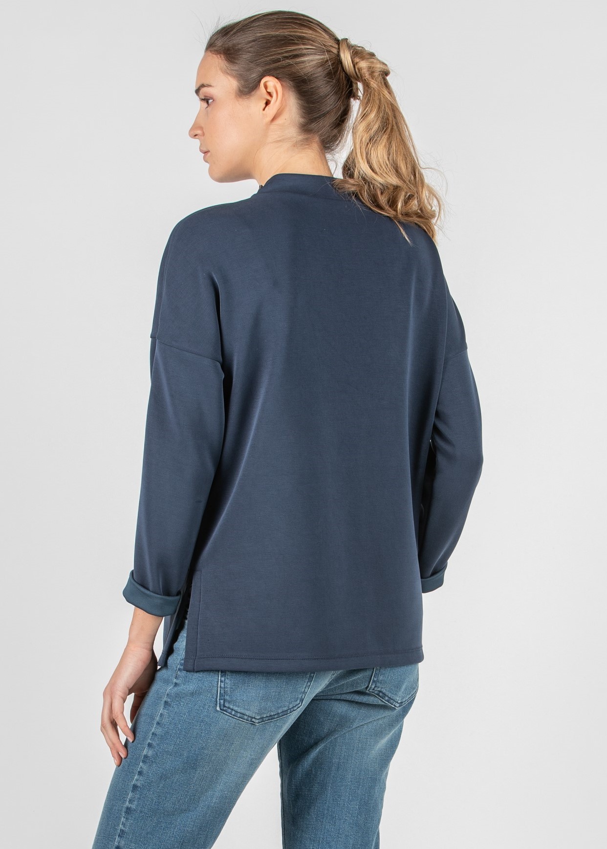 Maternity & Nursing Sweatshirt in Modal with Zip on the Shoulder (Denim, XXS)