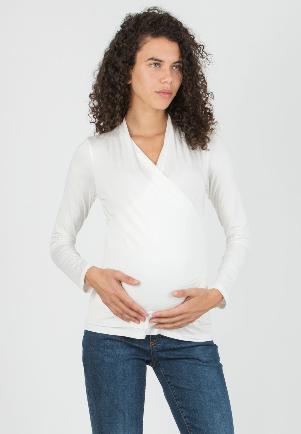 JENNIFER - Maternity & Nursing Top with Crossover Neckline (Ivory, XS)