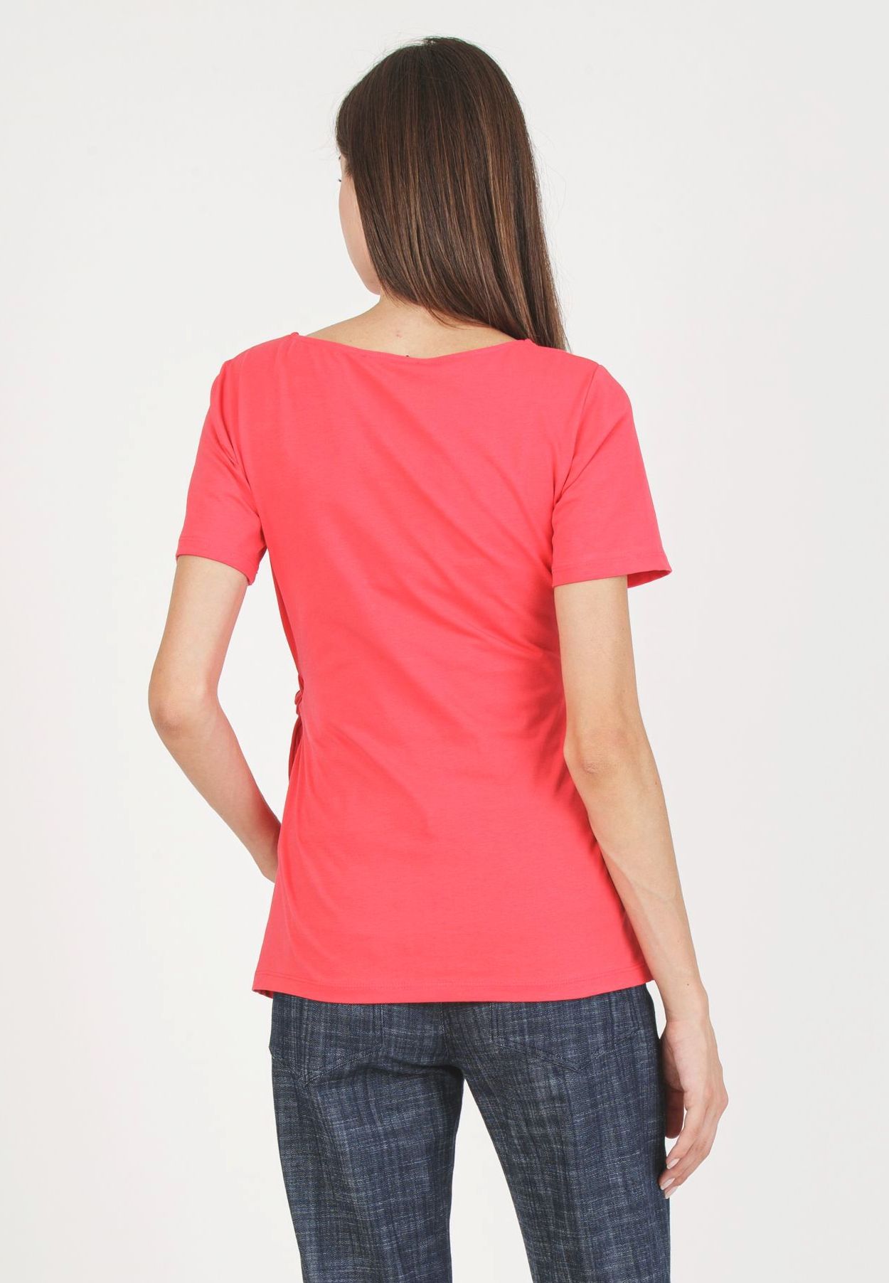 KAREN M - T-Shirt Premaman in Jersey di Cotone con Nodo Laterale (Corallo, XS)