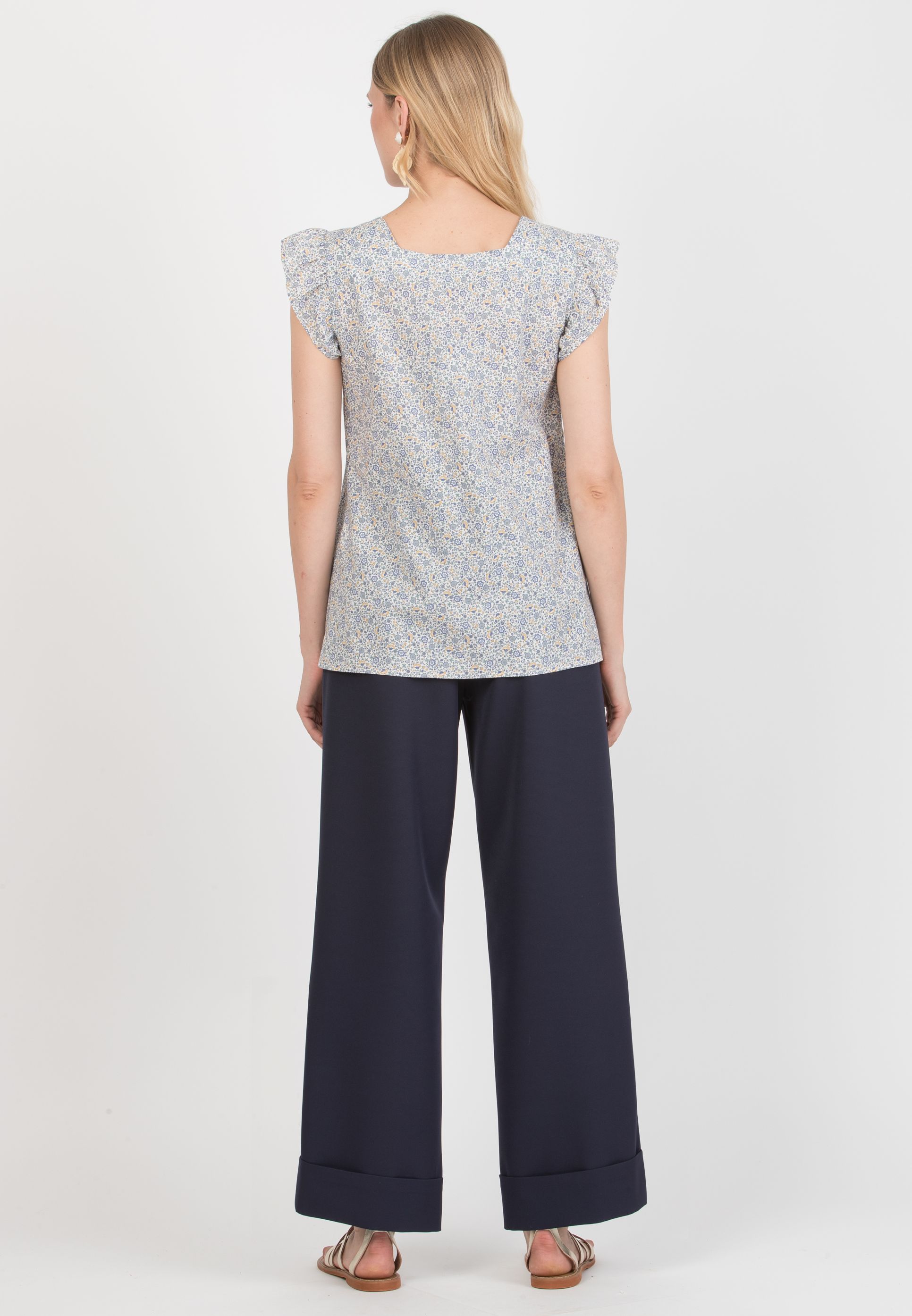 LAILA C - Maternity Blouse in Printed Cotton (Azzurro)