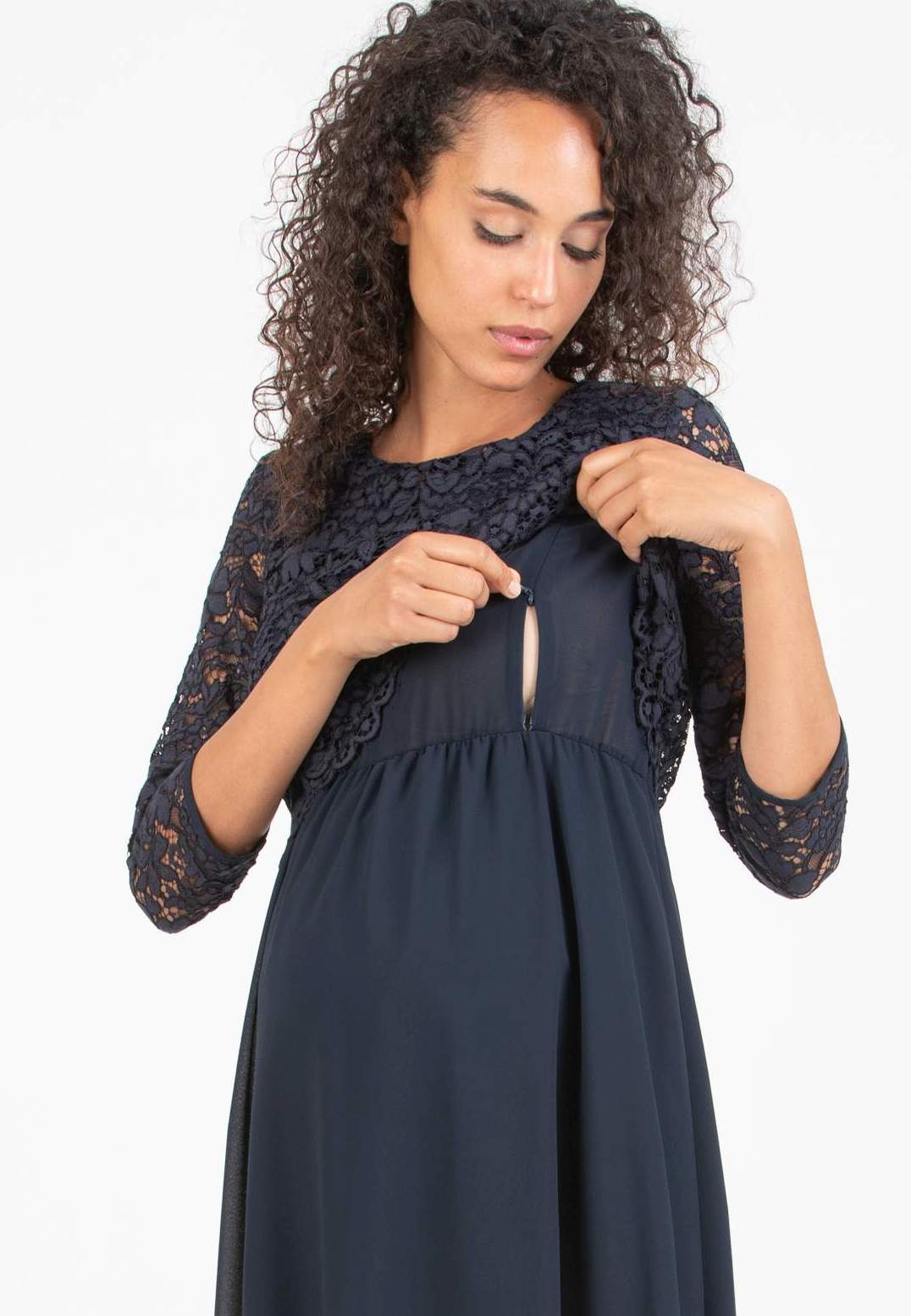 ELEONORA - Lace and Chiffon Maternity & Nursing Dress (Blu Scuro)