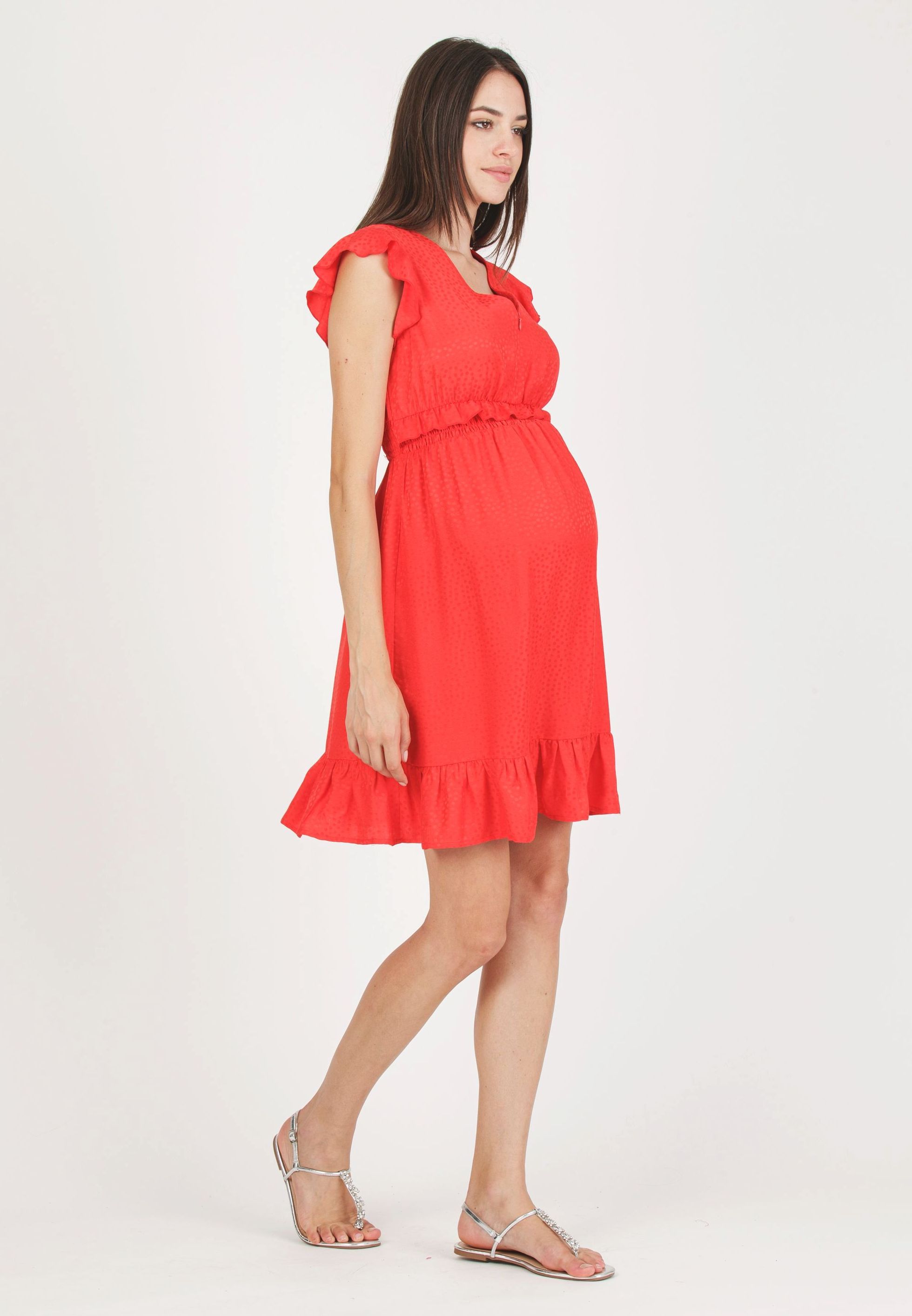 Abito Premaman & Allattamento in Viscosa Jacquard (Rosso, XS)
