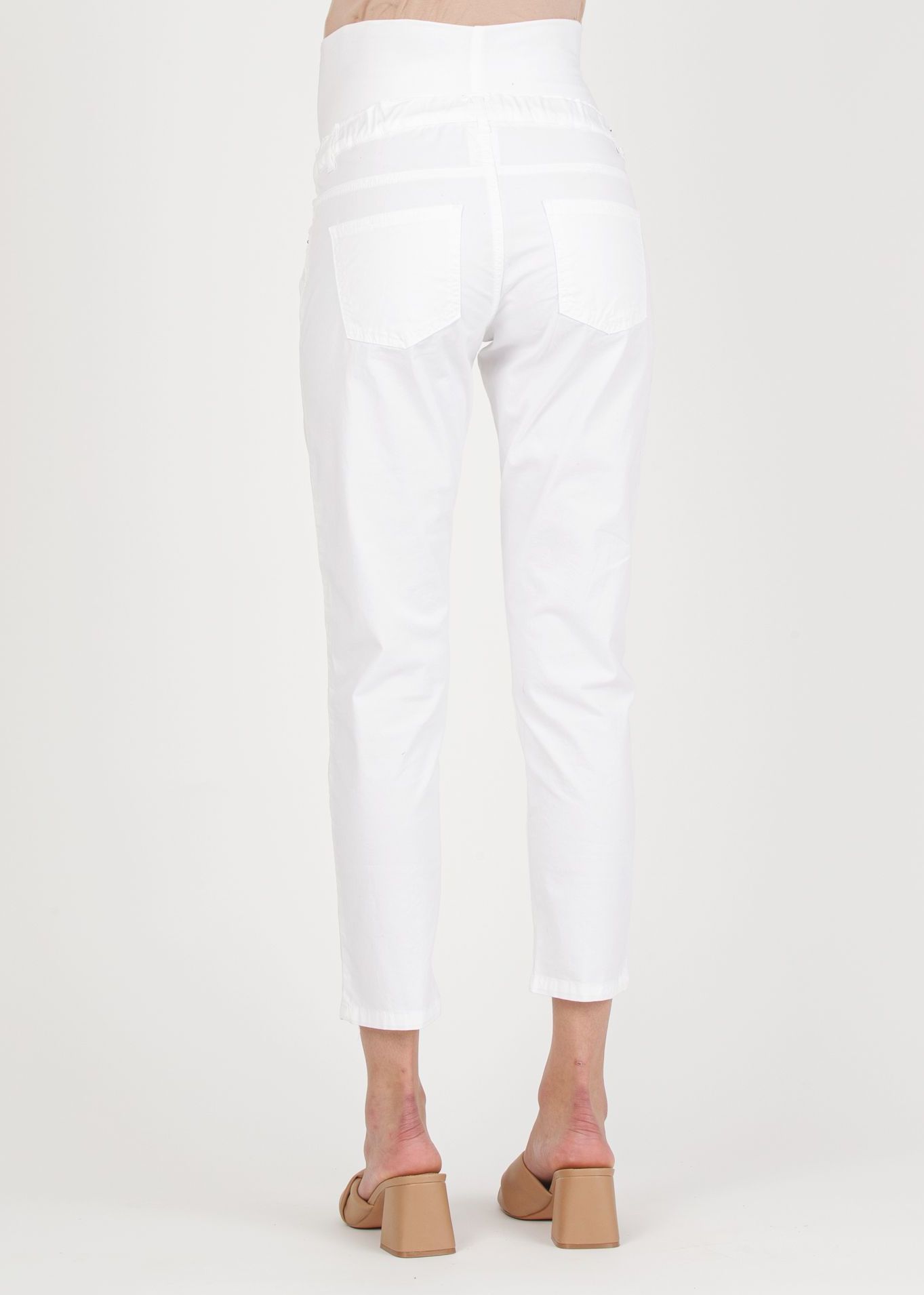 Pantalone Premaman Slim Cropped Mom Fit in Gabardina (Bianco, XS)