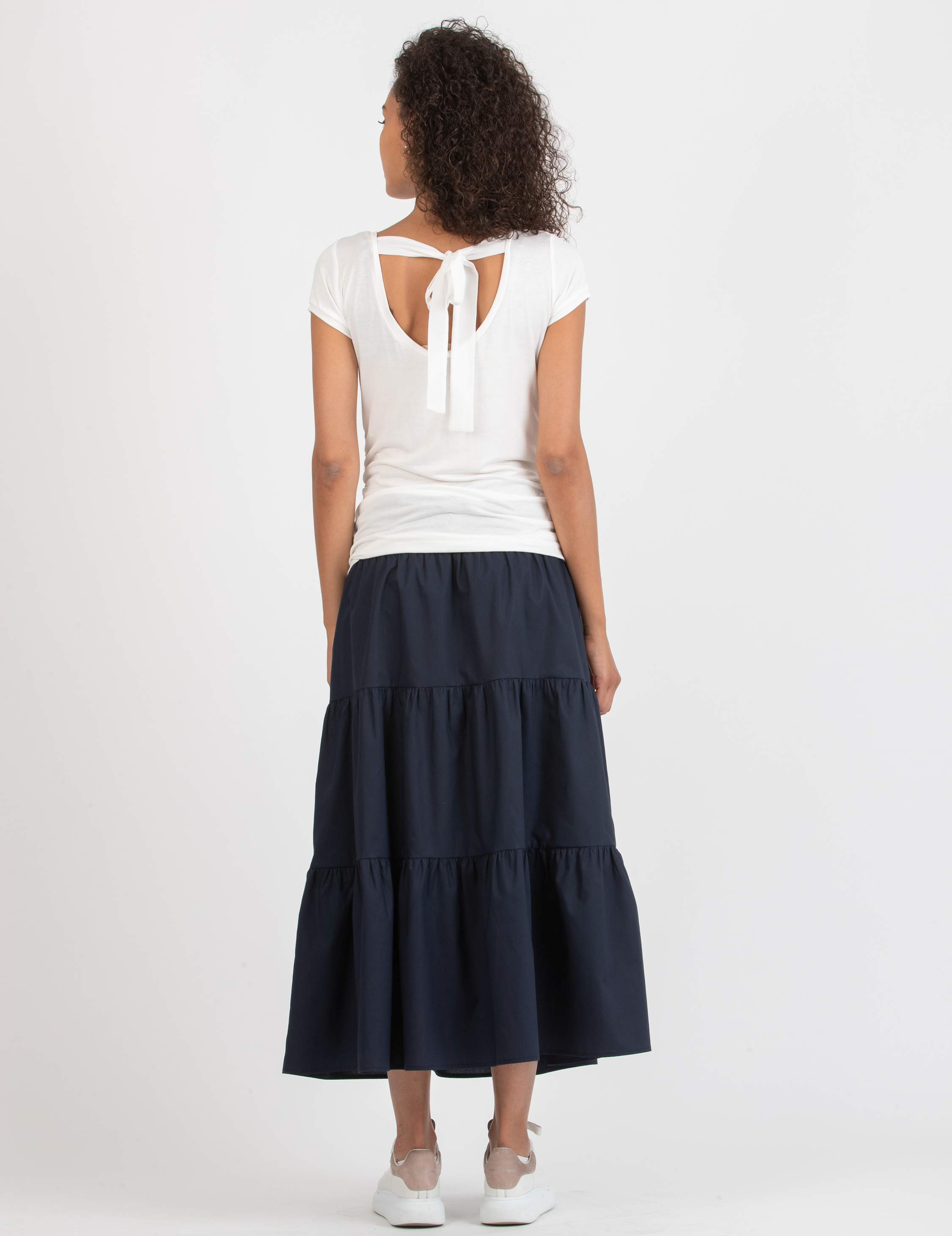 Maternity Skirt in Cotton Poplin with Wide Flounces (Blu)