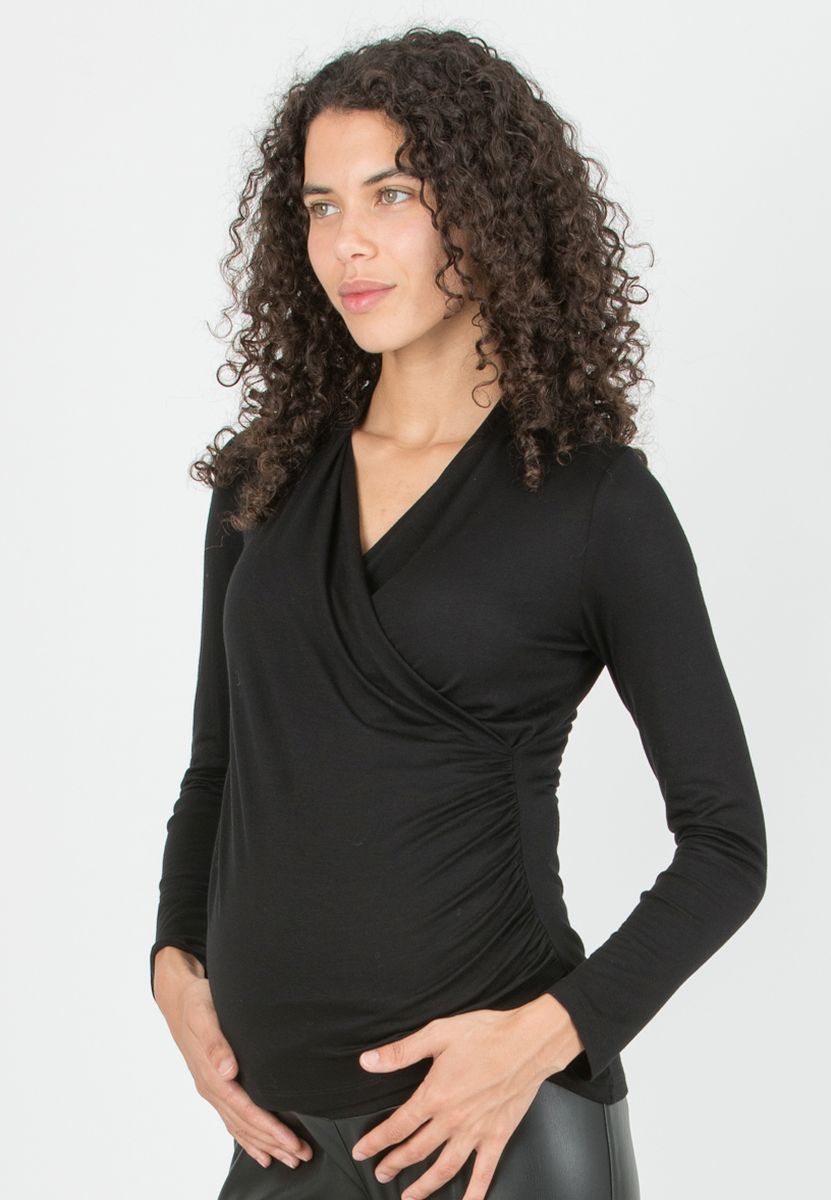JENNIFER - Maternity & Nursing Top with Crossover Neckline (Black, XS)