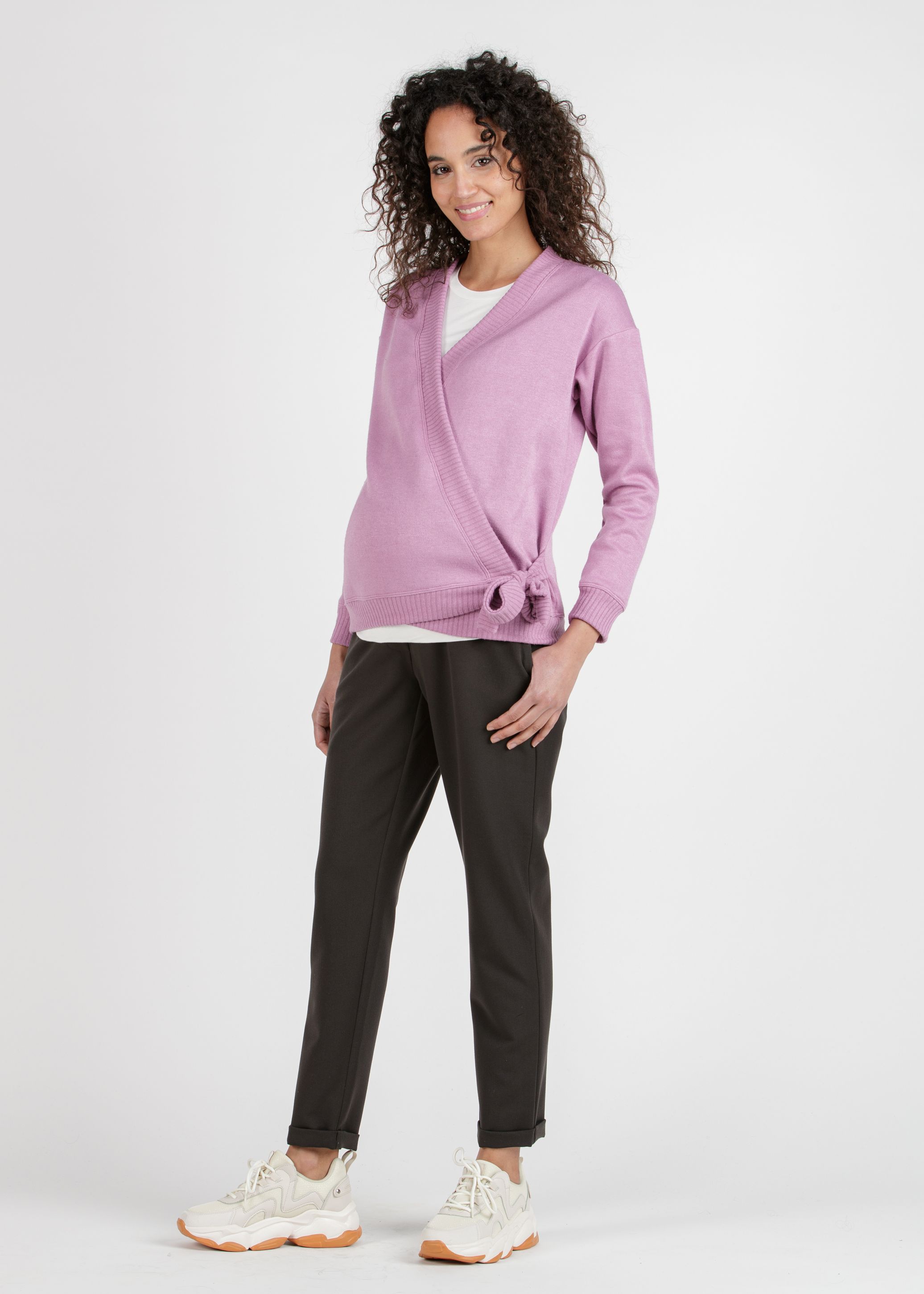 CARMEN - Cardigan Premaman Incrociato in Filato Misto Viscosa (Glicine, XS)