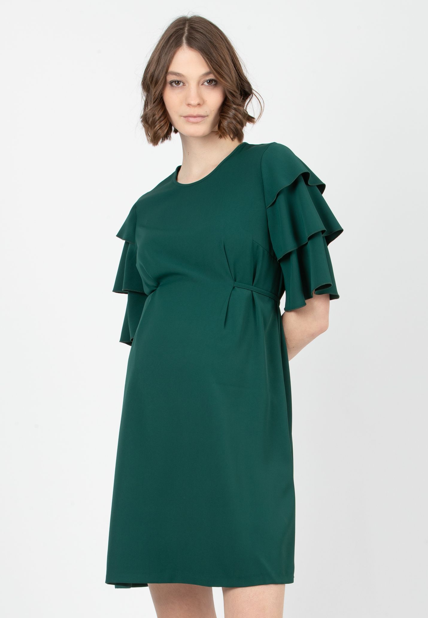 CARLOTTA - Abito Premaman con Manica a Volant (Verde, XS)
