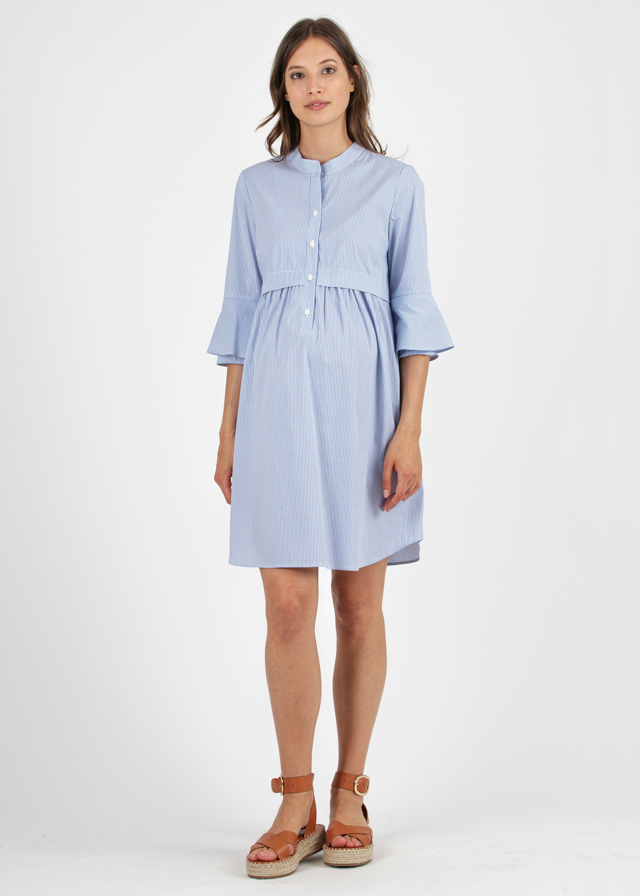 HEIDI R - Abito Premaman & Allattamento in Cotone a Righe con Maniche a Campana (Azzurro, XS)