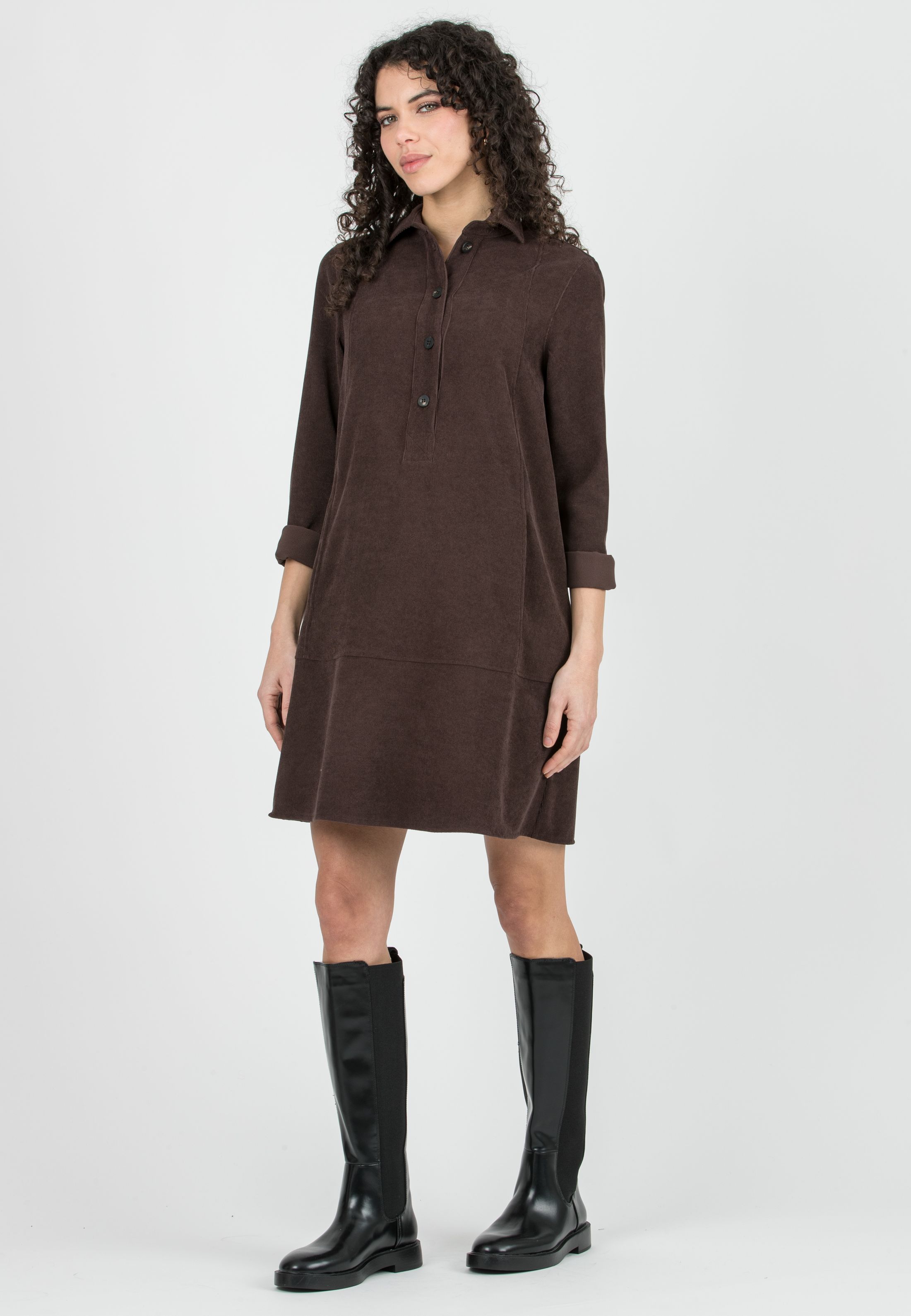 GRETA – Abito Camicia Premaman & Allattamento in Velluto (Marrone)