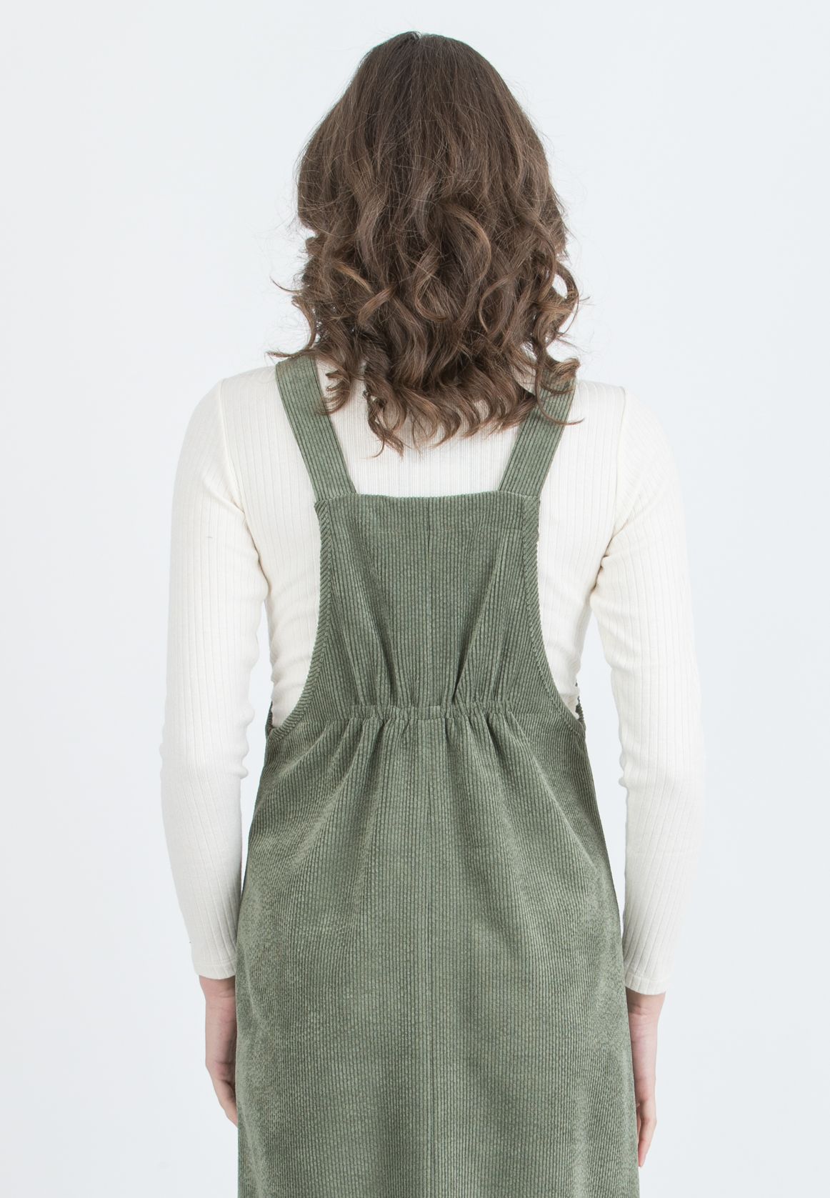 PAMELA – Maternity Corduroy Pinafore (Verde Kaki)